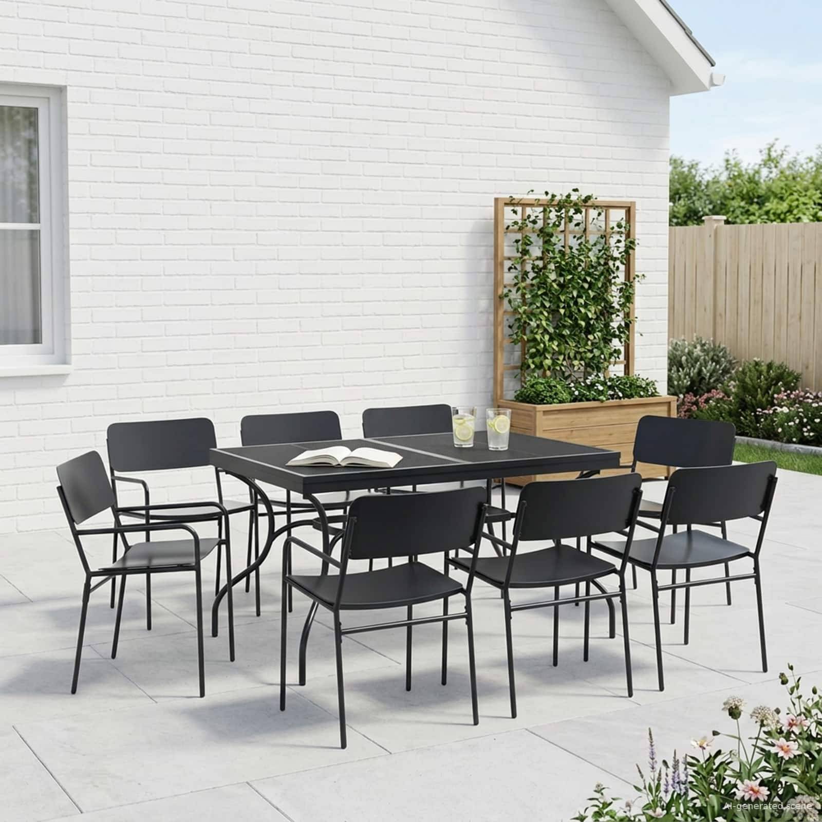 vidaXL Garten Essgruppe 9 pcs Anthrazit Stahl