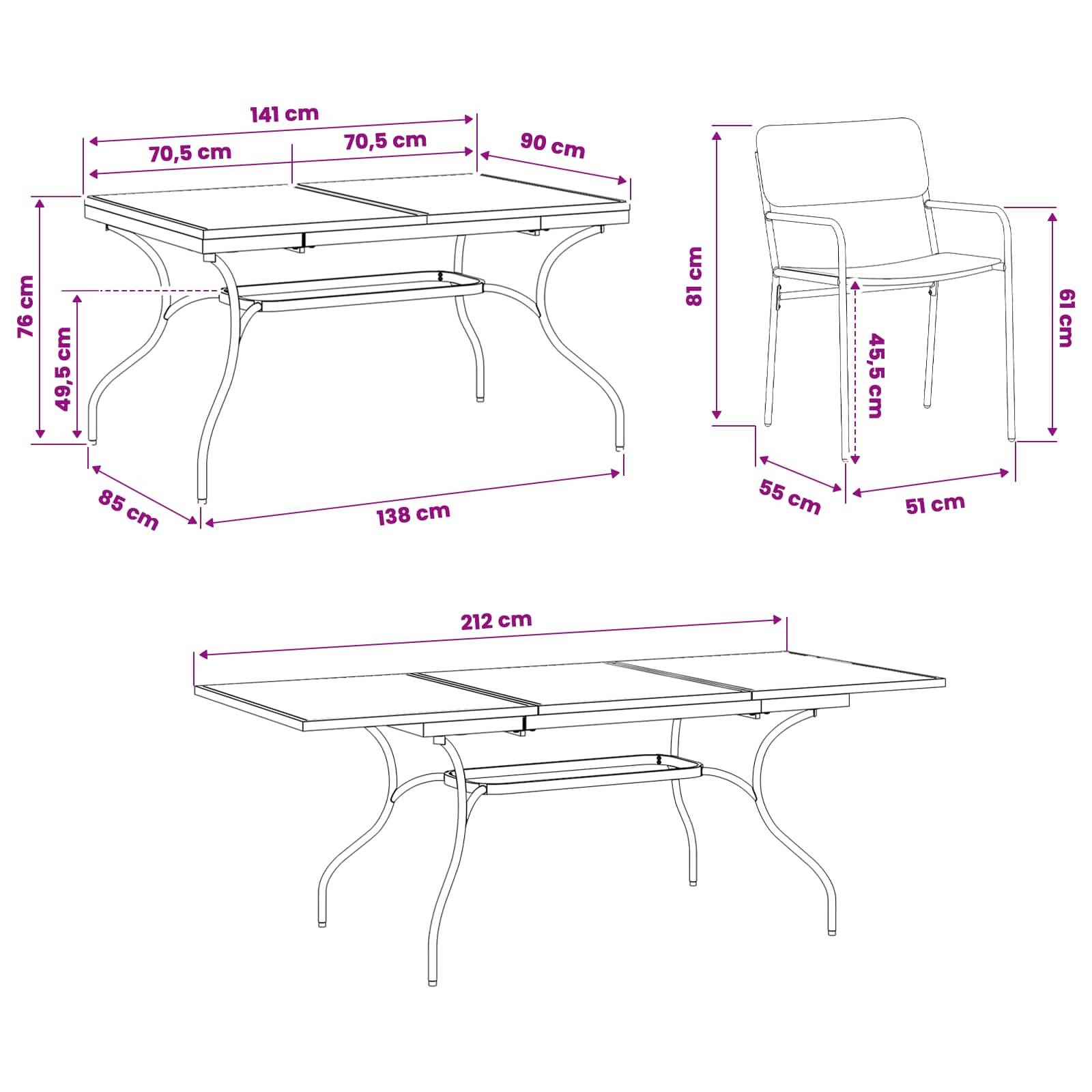 vidaXL Garten Essgruppe 9 pcs Anthrazit Stahl