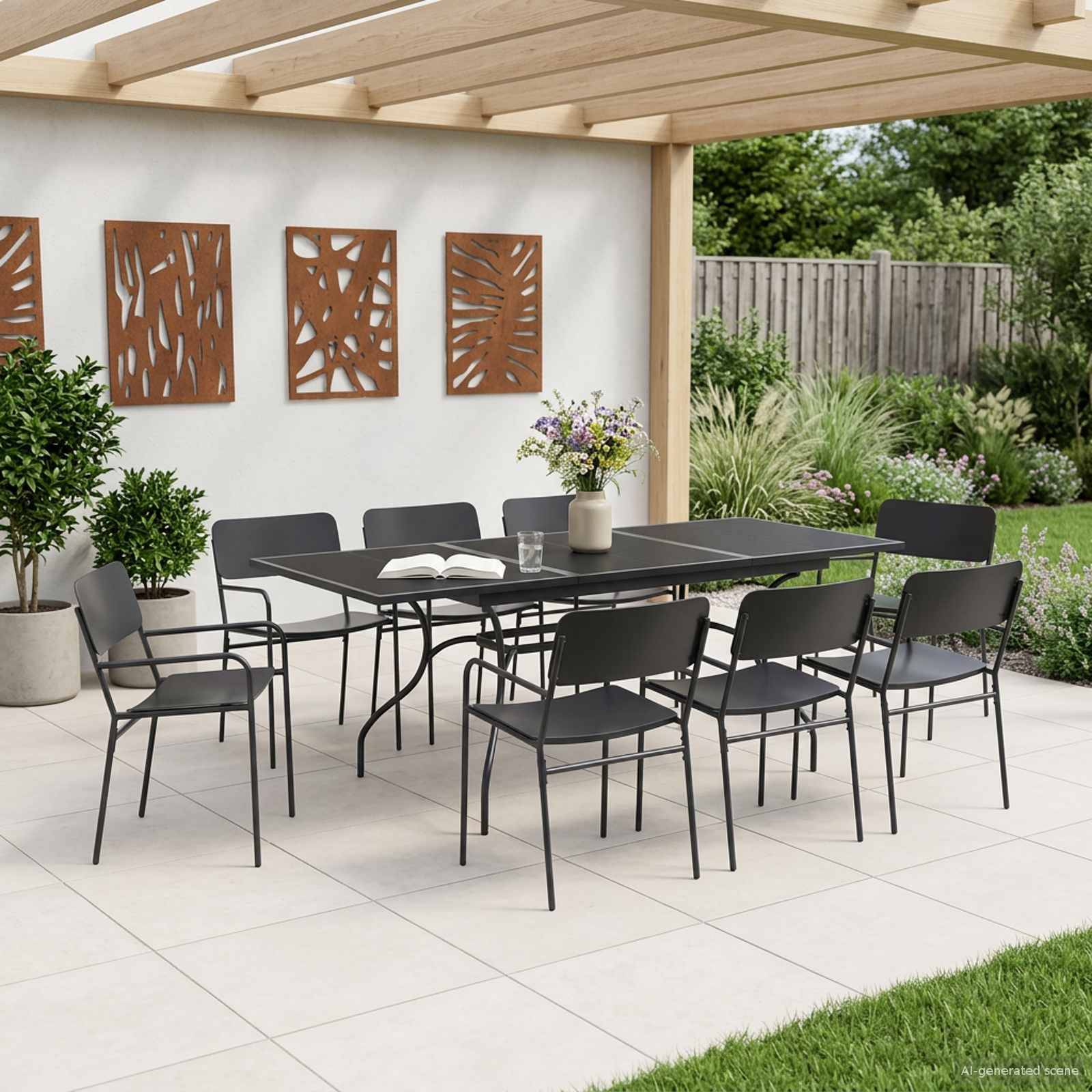 vidaXL Garten Essgruppe 9 pcs Anthrazit Stahl