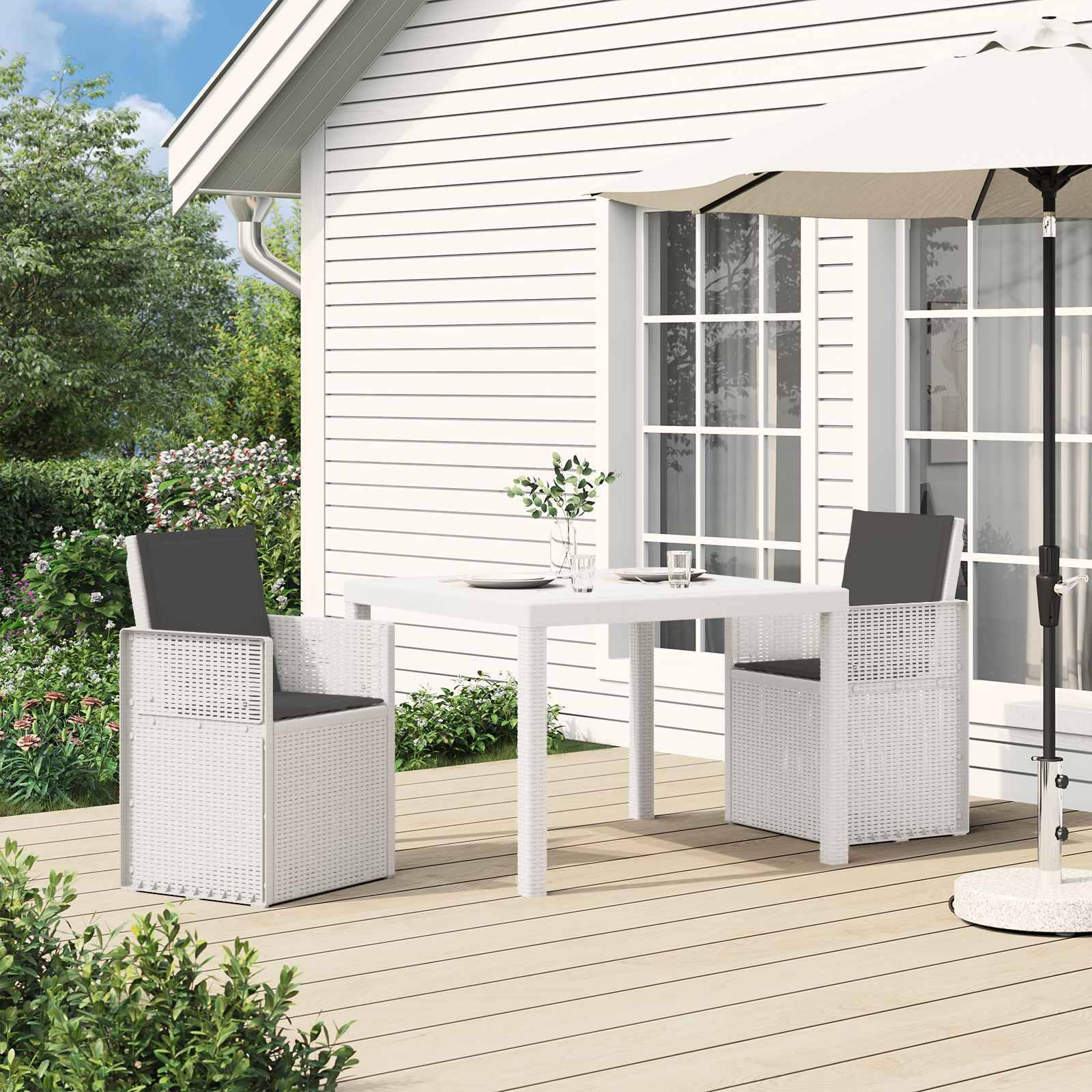 vidaXL Garten Essgruppe mit Kissen 3 pcs Weiß und Anthrazit PP