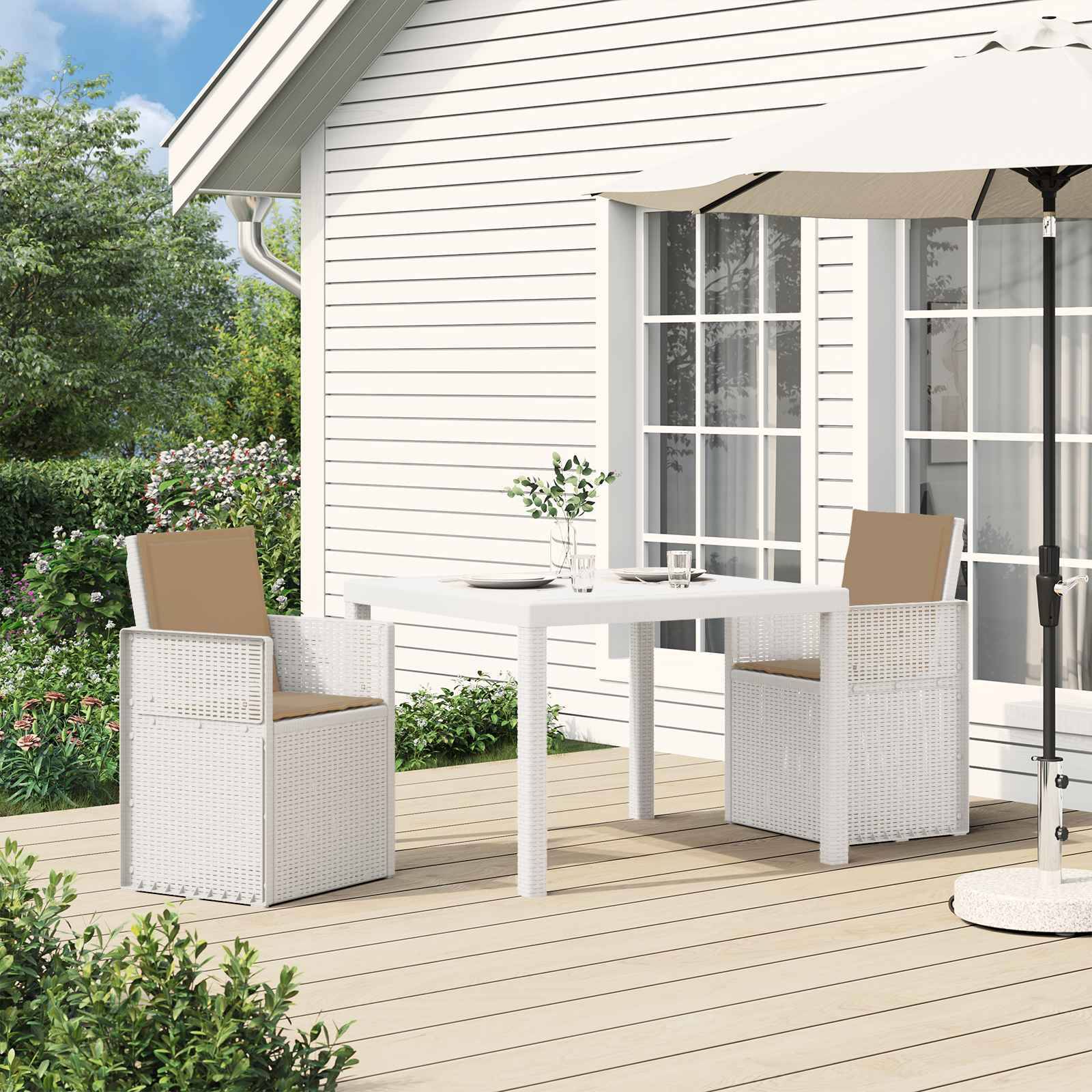 vidaXL Garten Essgruppe mit Kissen 3 pcs Weiß und Taupe PP