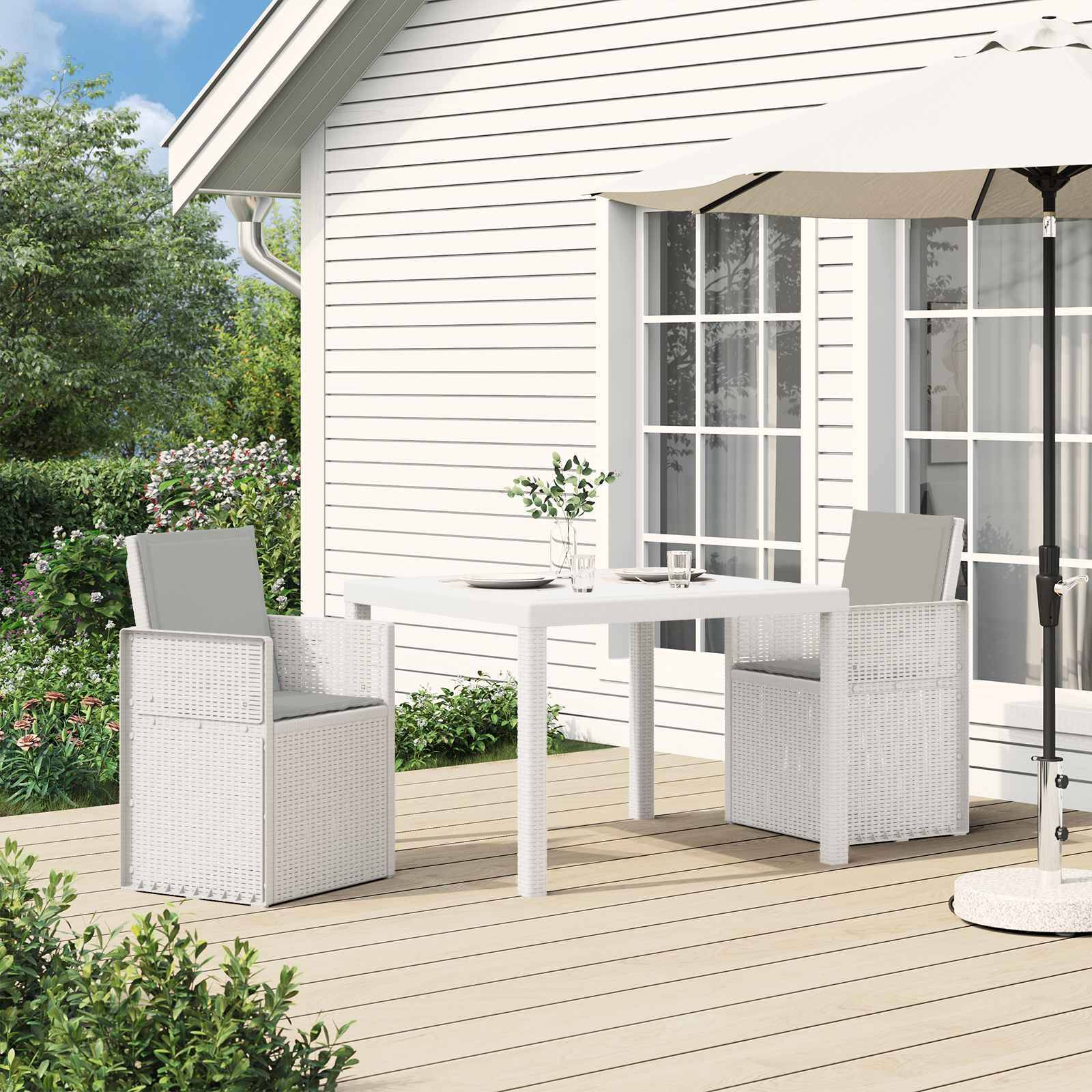 vidaXL Garten Essgruppe mit Kissen 3 pcs Weiß und Hellgrau PP