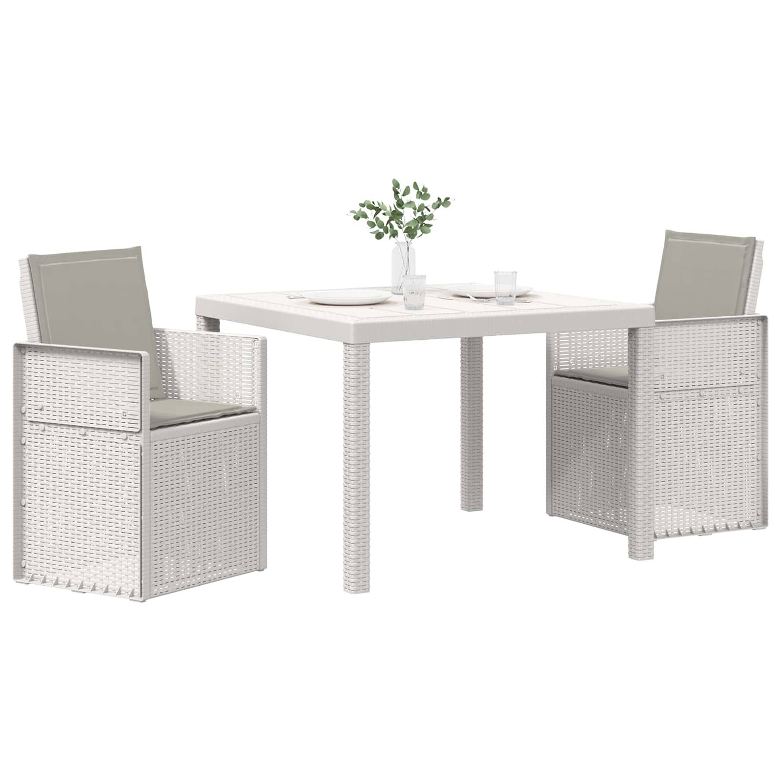 vidaXL Garten Essgruppe mit Kissen 3 pcs Weiß und Hellgrau PP