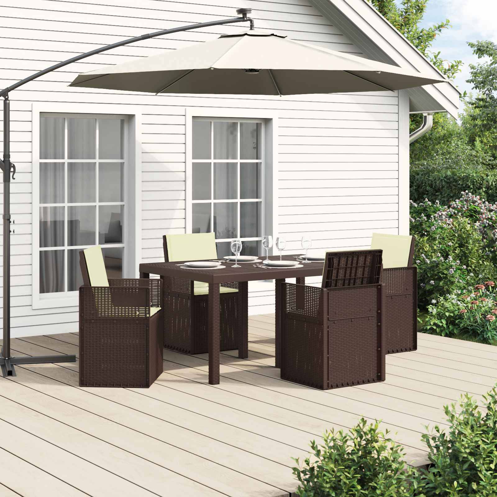 vidaXL Garten Essgruppe mit Kissen 5 pcs Braun und Creme PP