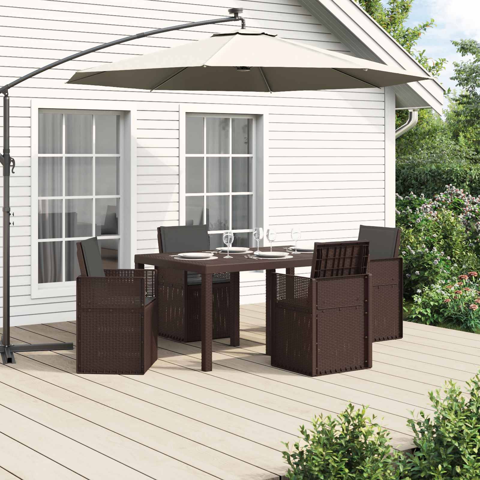 vidaXL Garten Essgruppe mit Kissen 5 pcs Braun und Anthrazit PP