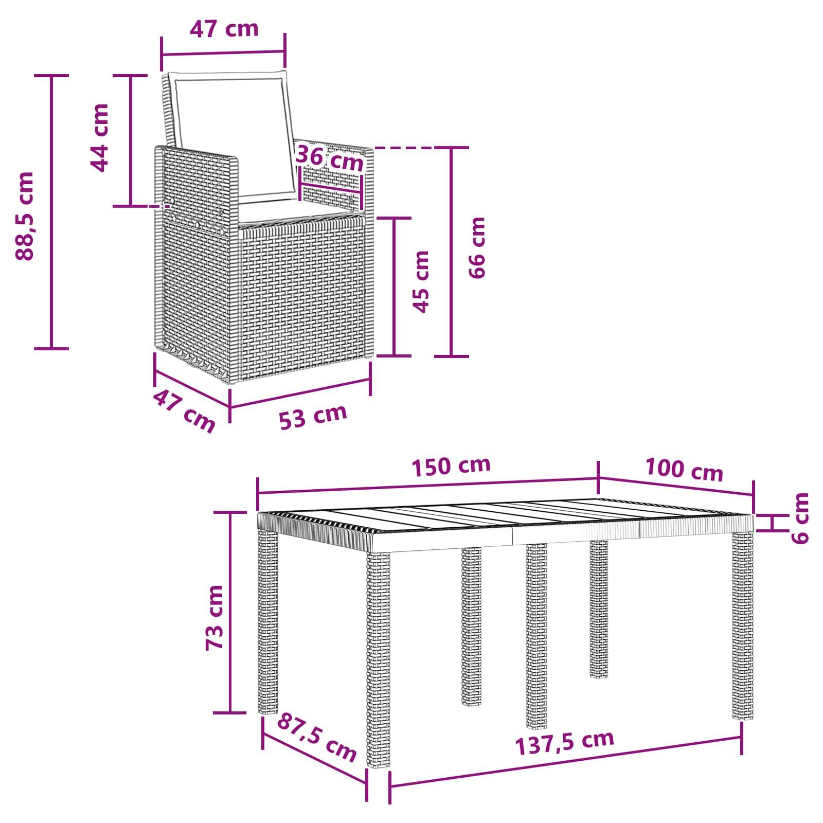 vidaXL Garten Essgruppe mit Kissen 5 pcs Braun und Anthrazit PP