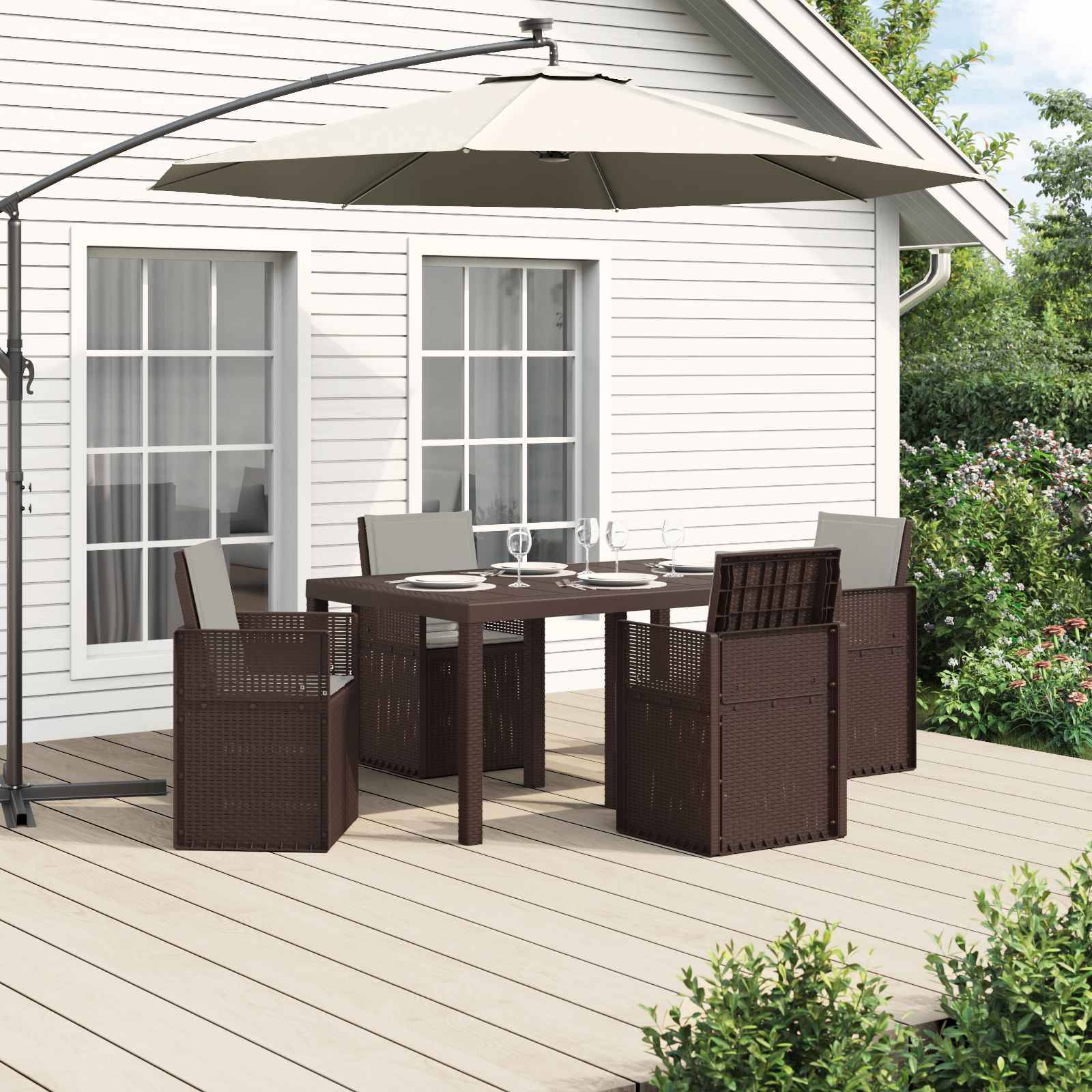 vidaXL Garten Essgruppe mit Kissen 5 pcs Braun und Hellgrau PP