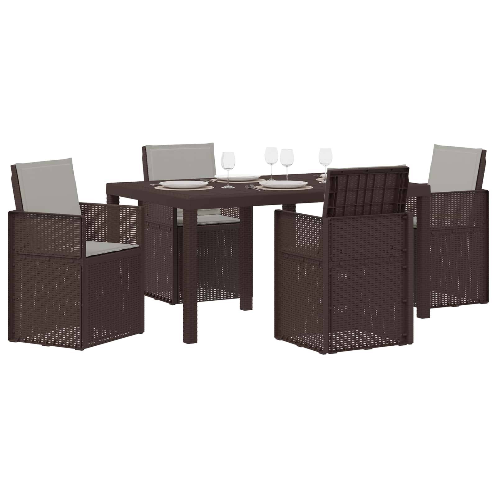 vidaXL Garten Essgruppe mit Kissen 5 pcs Braun und Hellgrau PP