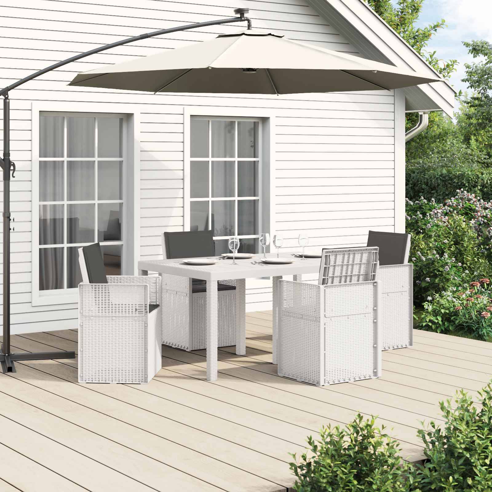 vidaXL Garten Essgruppe mit Kissen 5 pcs Weiß und Anthrazit PP