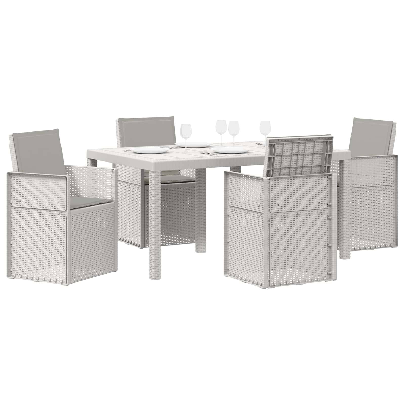 vidaXL Garten Essgruppe mit Kissen 5 pcs Weiß und Hellgrau PP