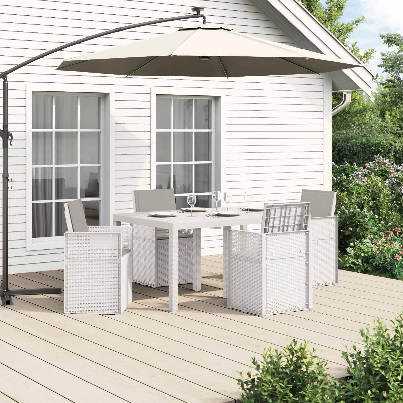 vidaXL Garten Essgruppe mit Kissen 5 pcs Weiß und Hellgrau PP