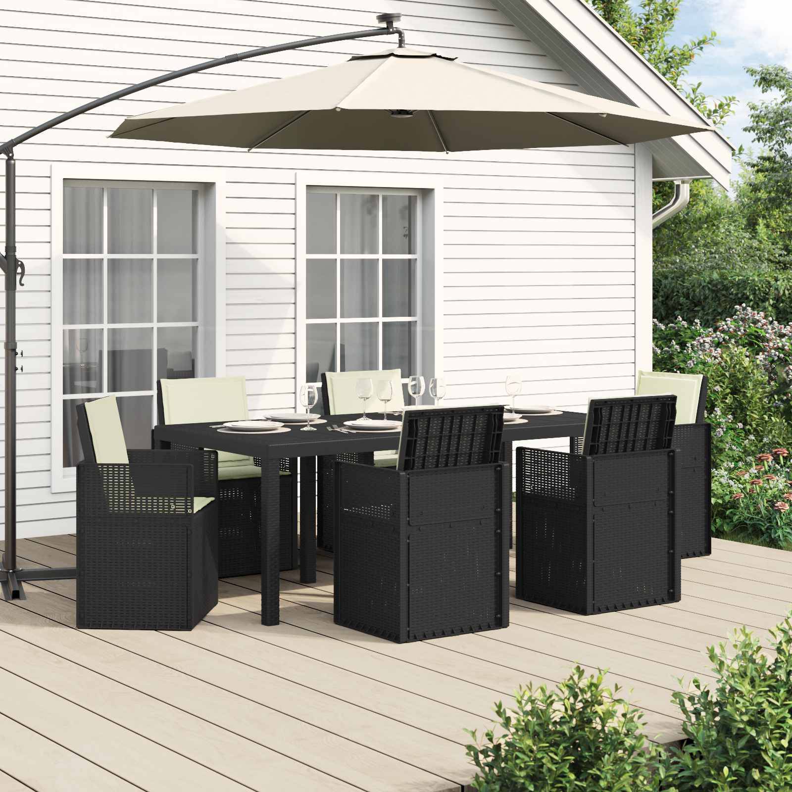 vidaXL Garten Essgruppe mit Kissen 7 pcs Anthrazit und Creme PP