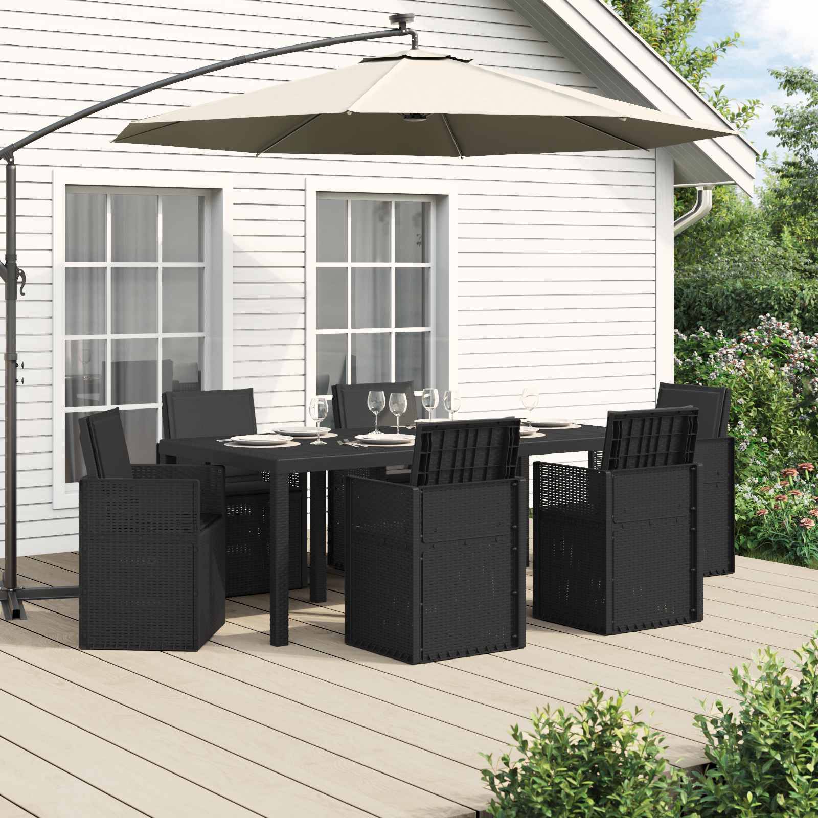 vidaXL Garten Essgruppe mit Kissen 7 pcs Anthrazit PP