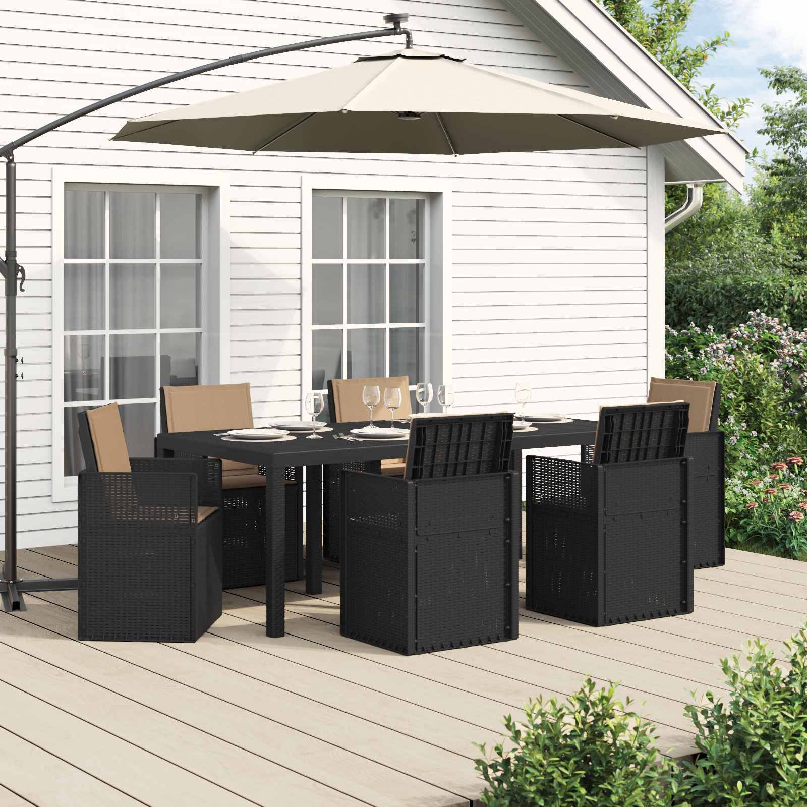 vidaXL Garten Essgruppe mit Kissen 7 pcs Anthrazit und Taupe PP