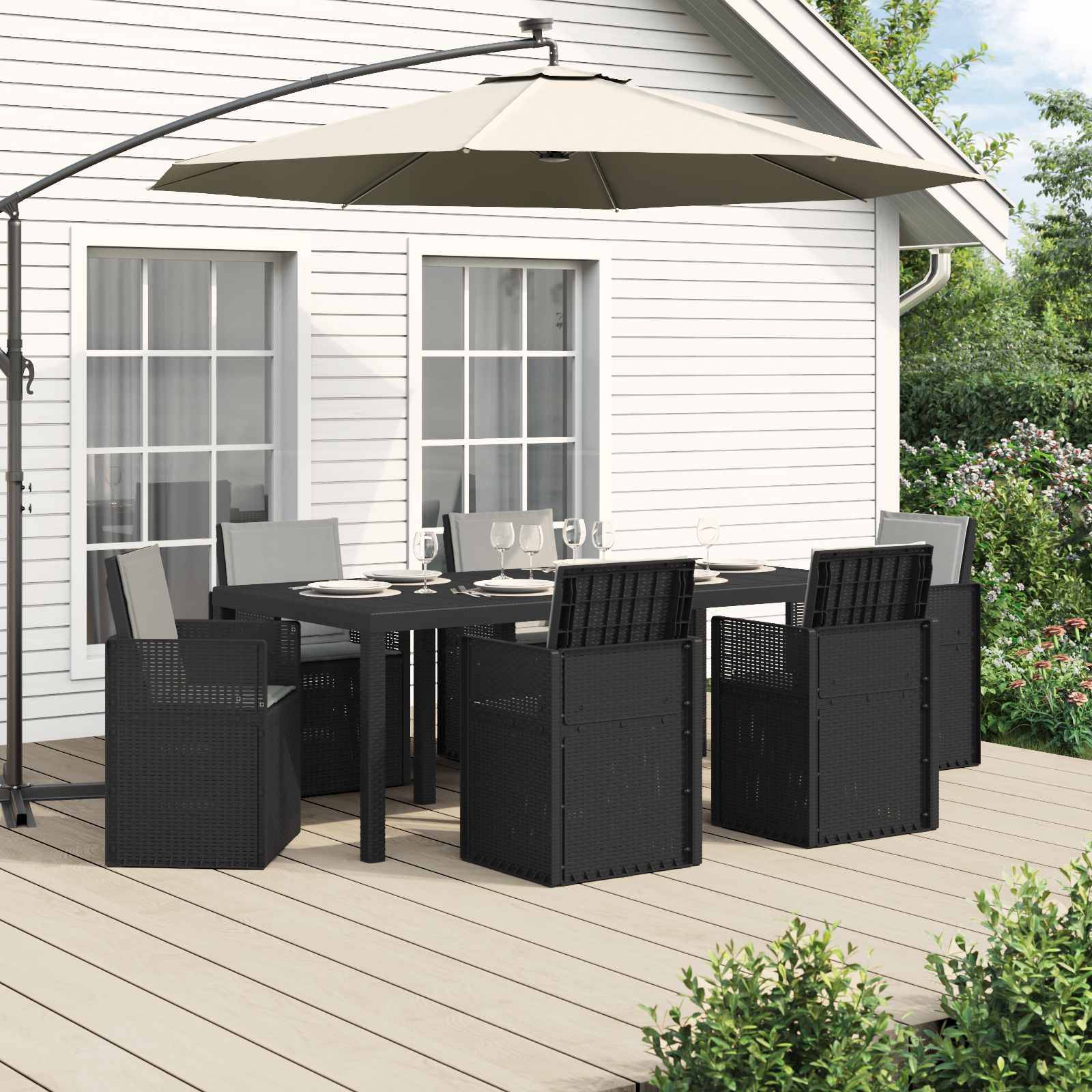 vidaXL Garten Essgruppe mit Kissen 7 pcs Anthrazit und Hellgrau PP