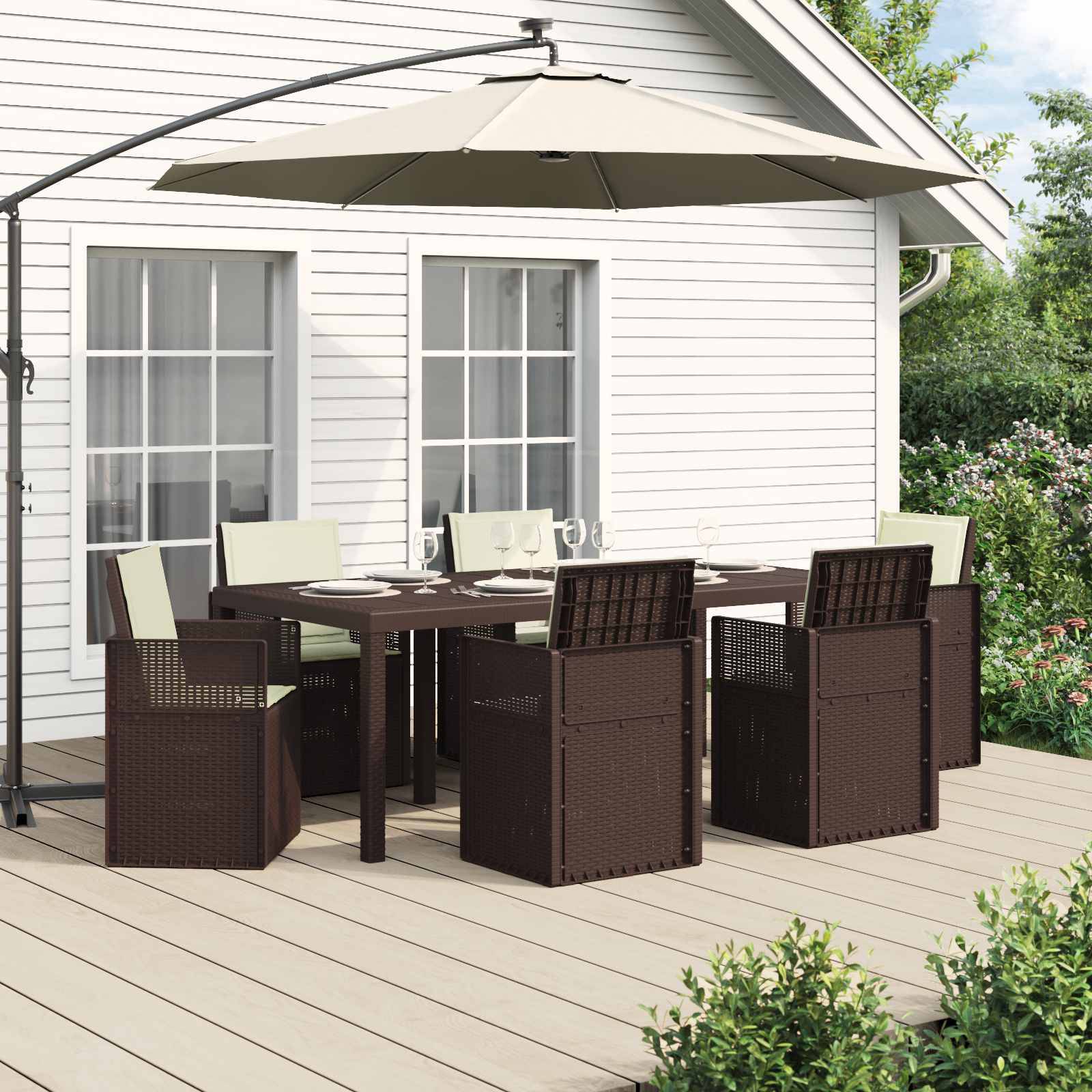 vidaXL Garten Essgruppe mit Kissen 7 pcs Braun und Creme PP