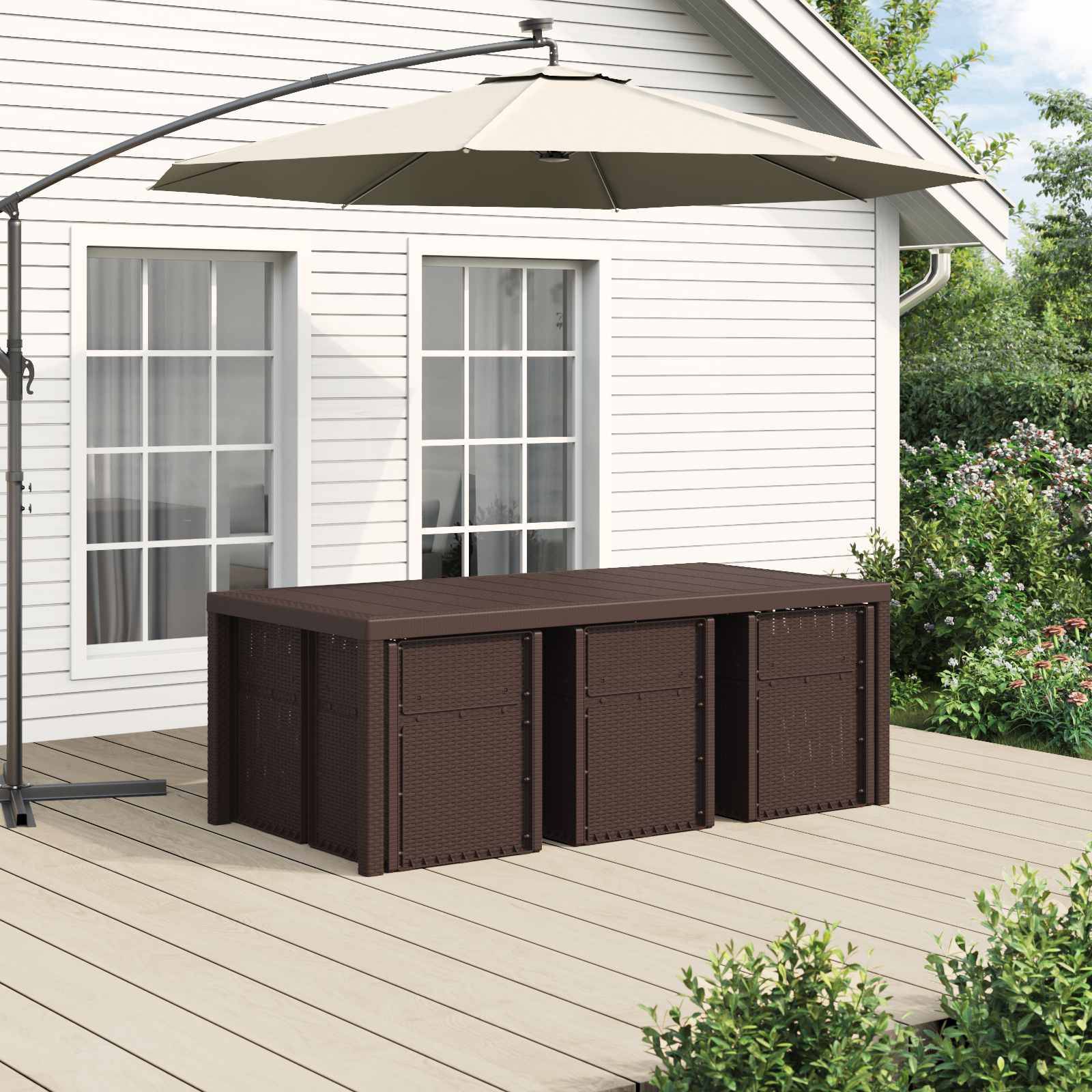 vidaXL Garten Essgruppe mit Kissen 7 pcs Braun und Creme PP