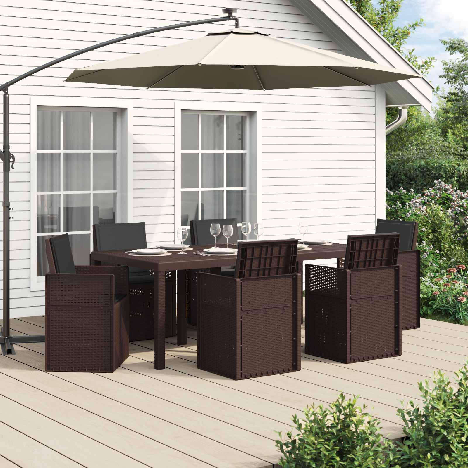 vidaXL Garten Essgruppe mit Kissen 7 pcs Braun und Anthrazit PP