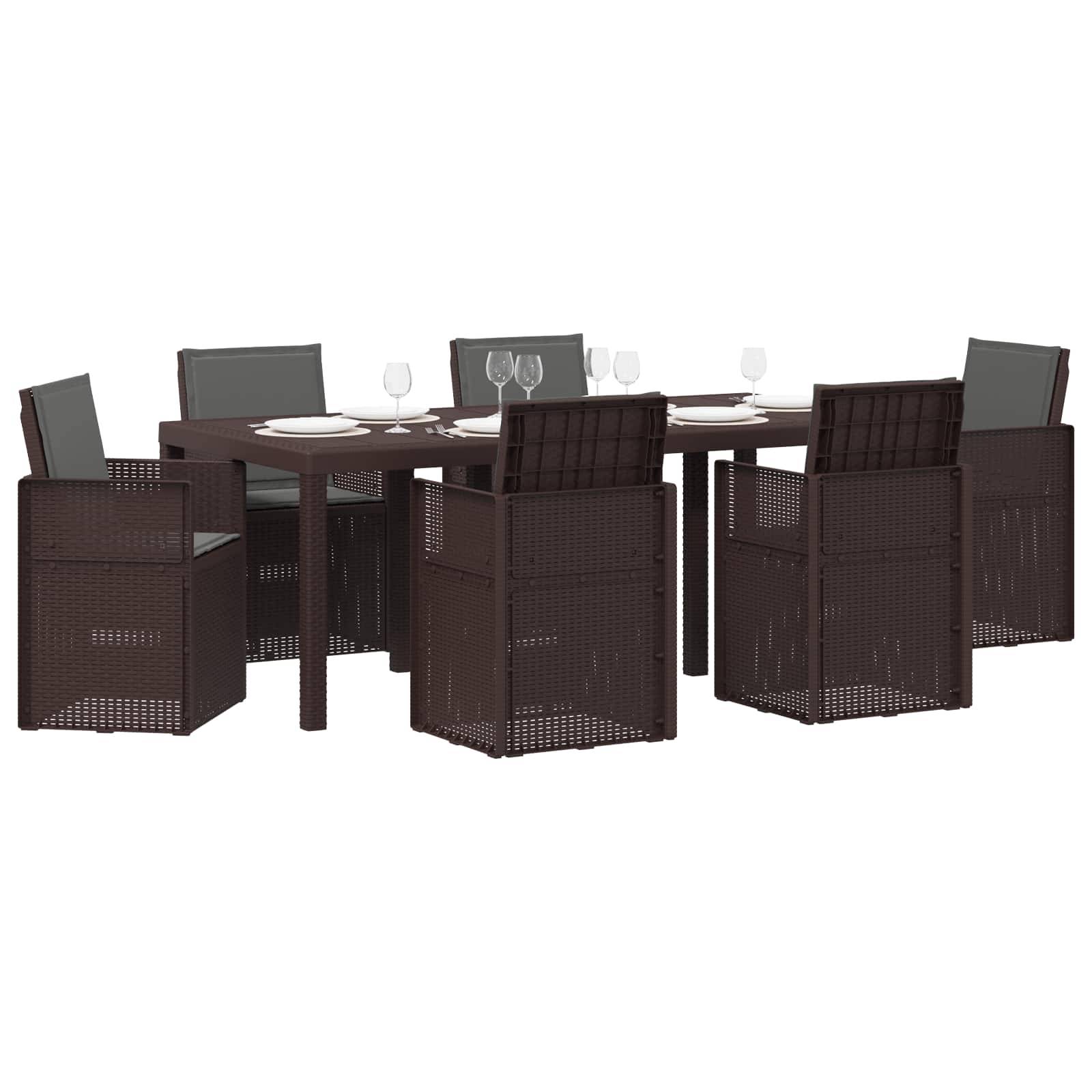 vidaXL Garten Essgruppe mit Kissen 7 pcs Braun und Anthrazit PP