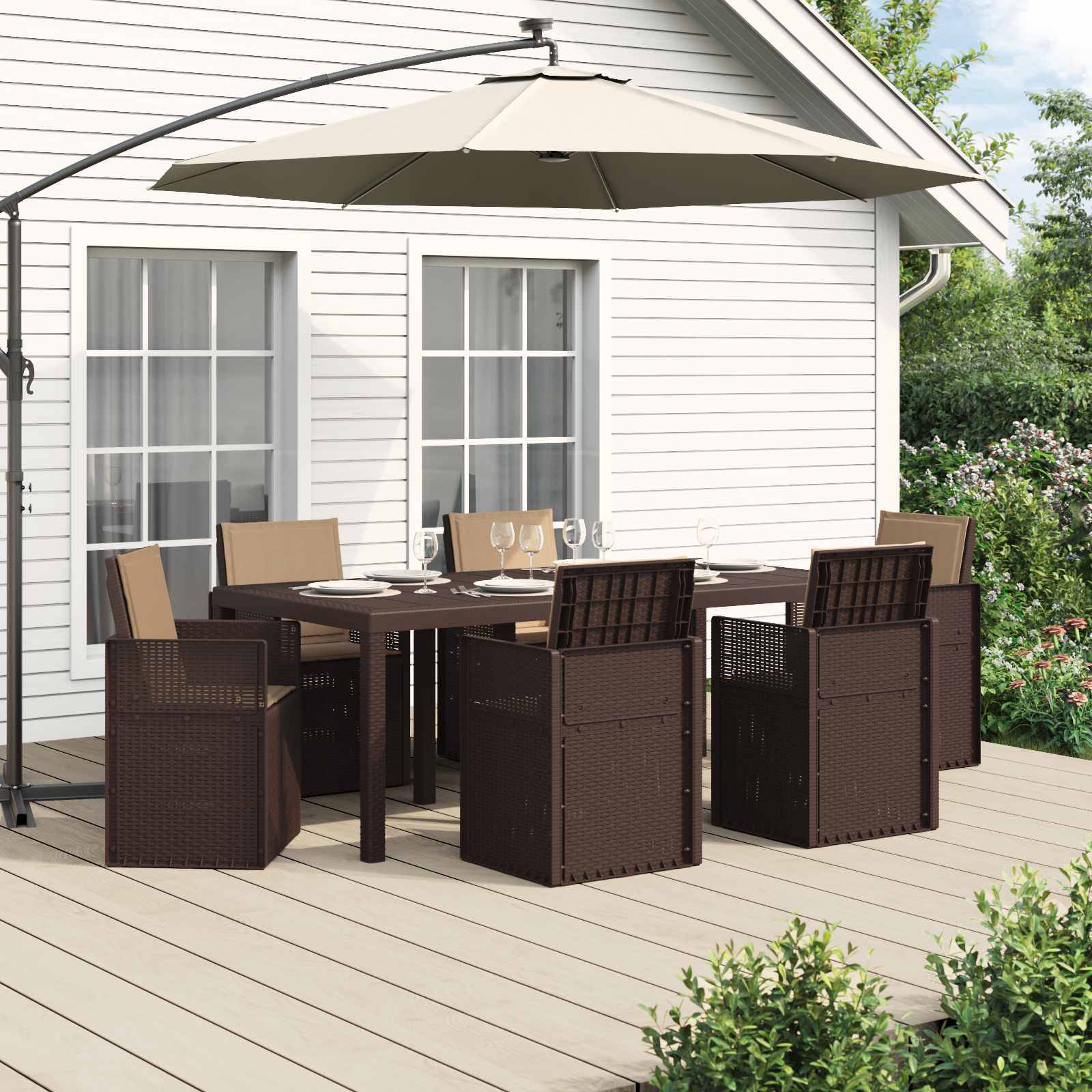 vidaXL Garten Essgruppe mit Kissen 7 pcs Braun und Taupe PP