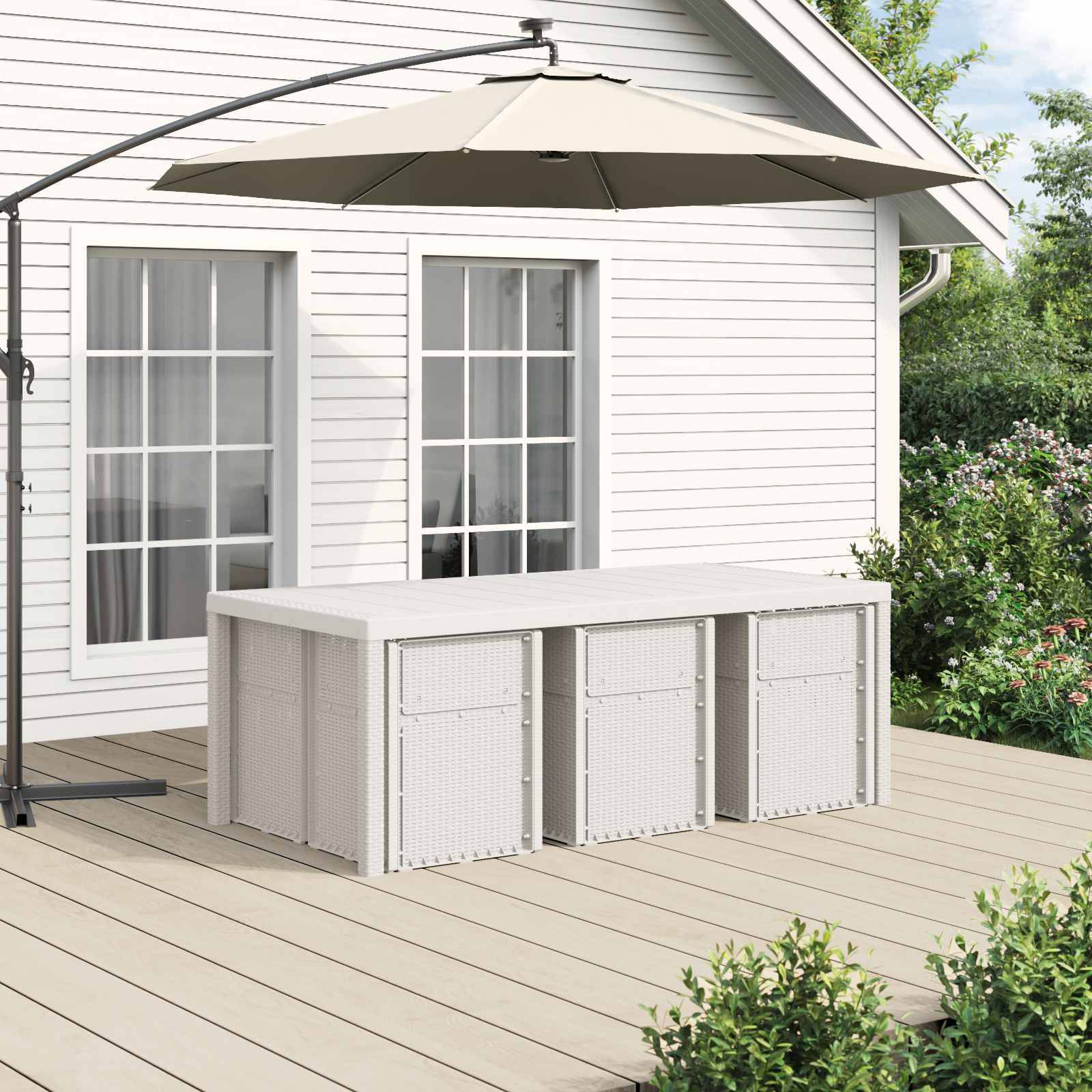 vidaXL Garten Essgruppe mit Kissen 7 pcs Weiß und Anthrazit PP