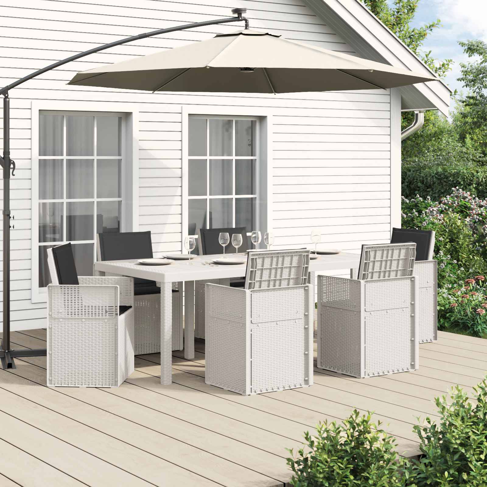 vidaXL Garten Essgruppe mit Kissen 7 pcs Weiß und Anthrazit PP