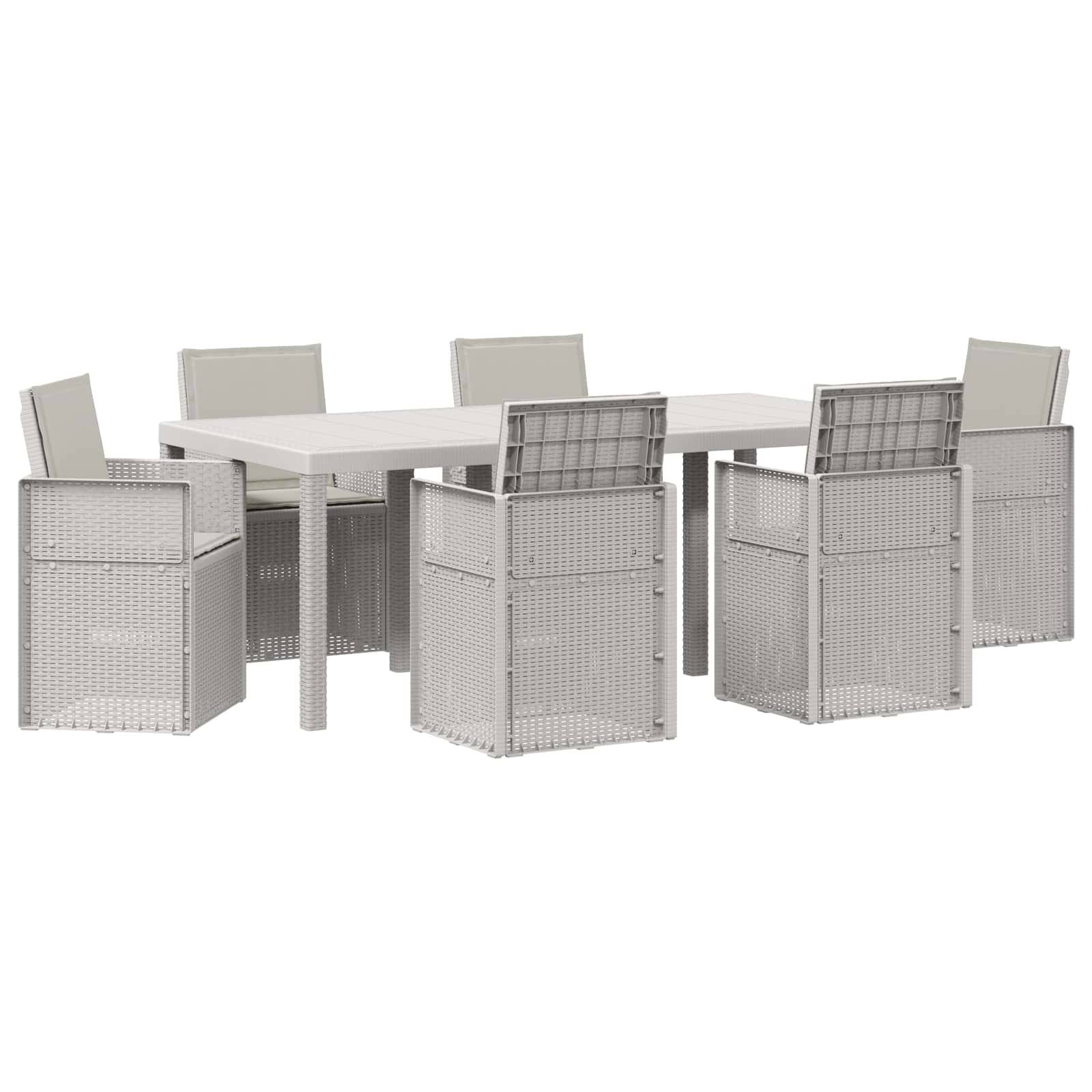 vidaXL Garten Essgruppe mit Kissen 7 pcs Weiß und Hellgrau PP