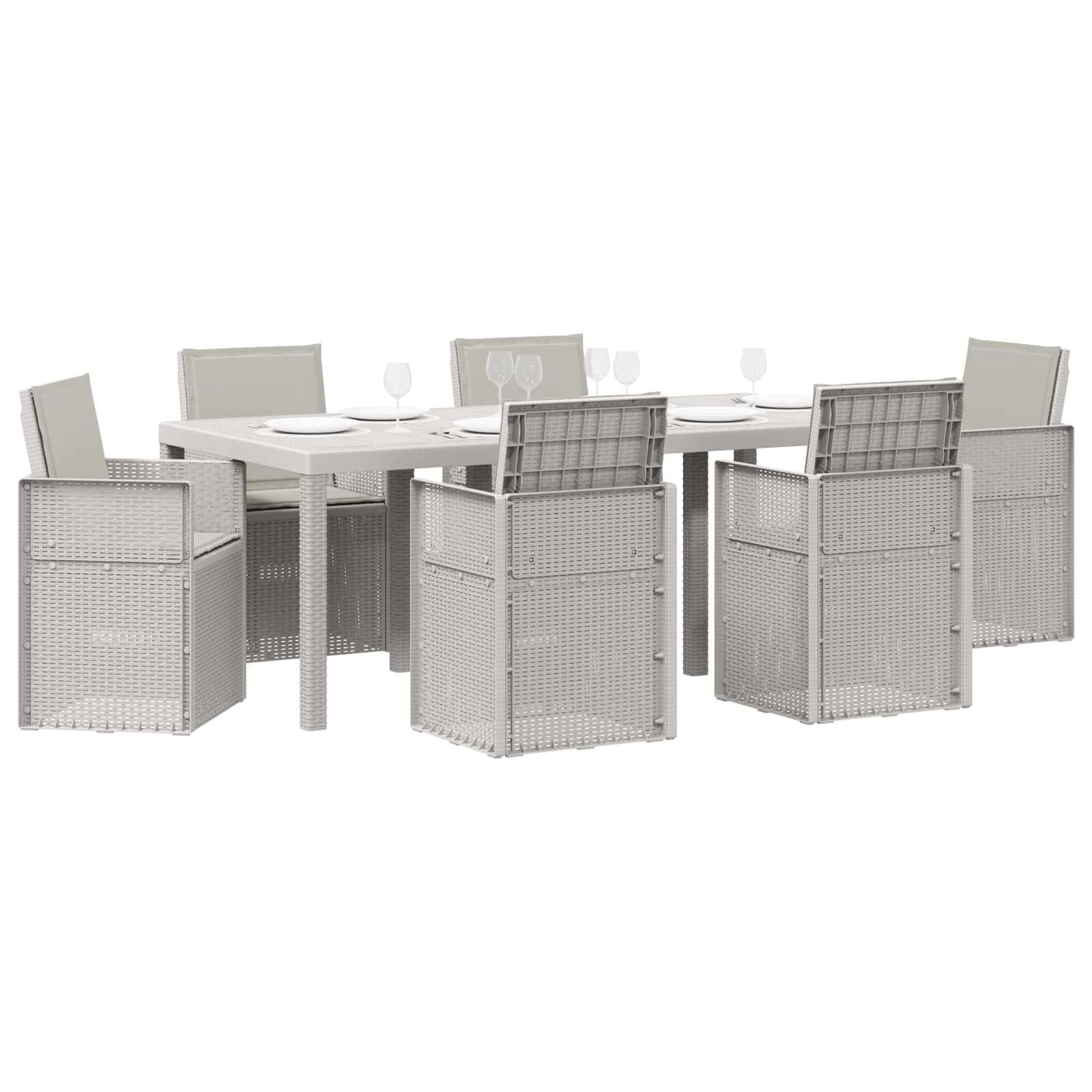 vidaXL Garten Essgruppe mit Kissen 7 pcs Weiß und Hellgrau PP