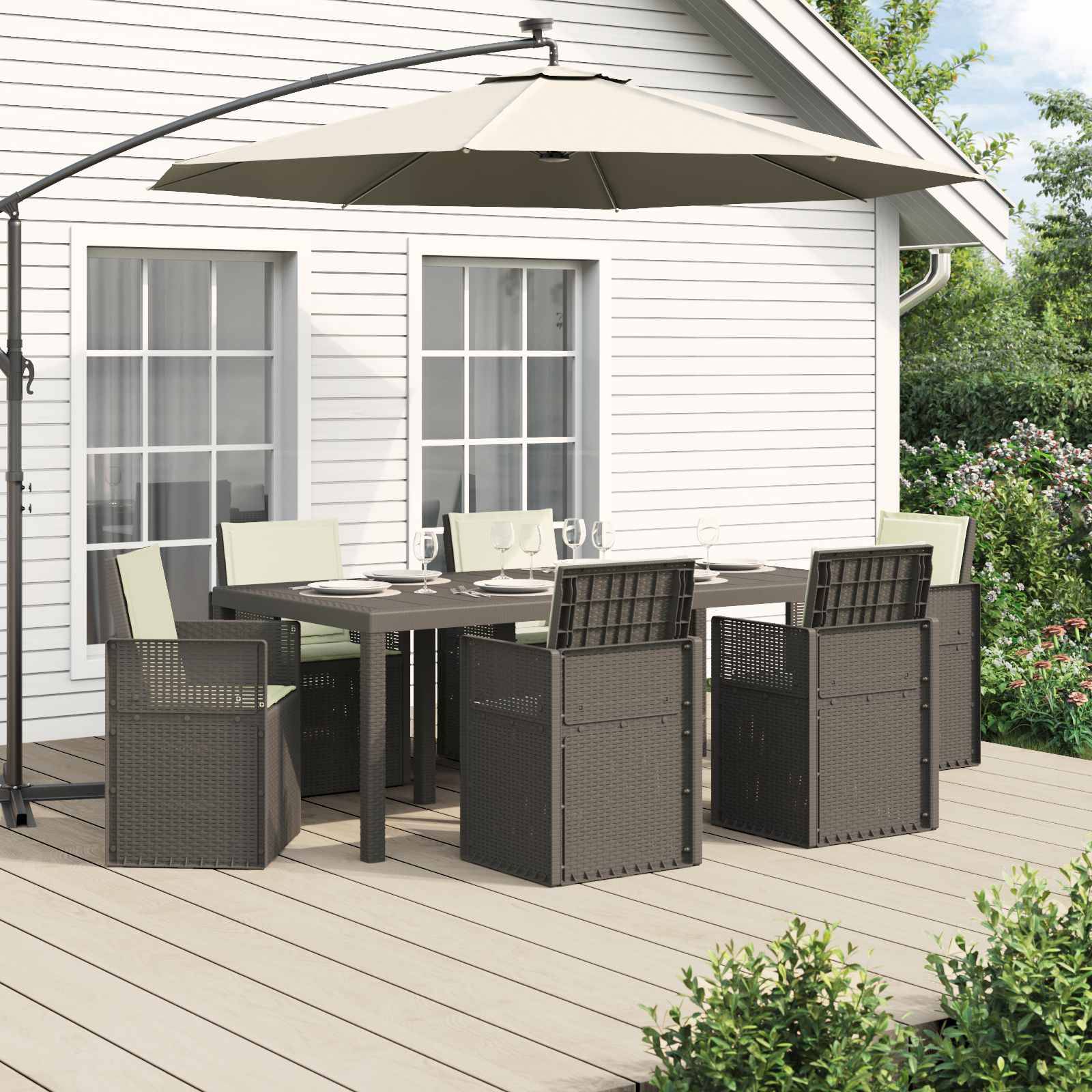 vidaXL Garten Essgruppe mit Kissen 7 pcs Hellgrau und Creme PP