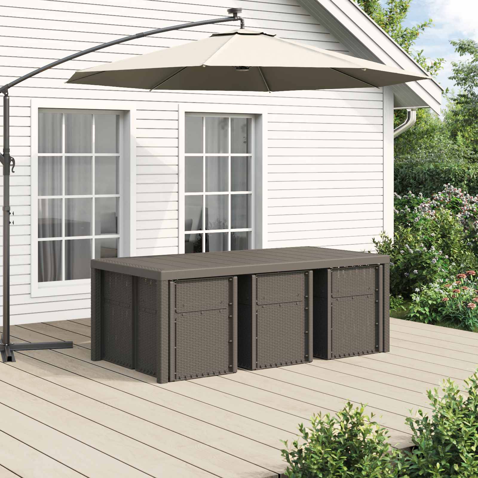 vidaXL Garten Essgruppe mit Kissen 7 pcs Hellgrau und Creme PP