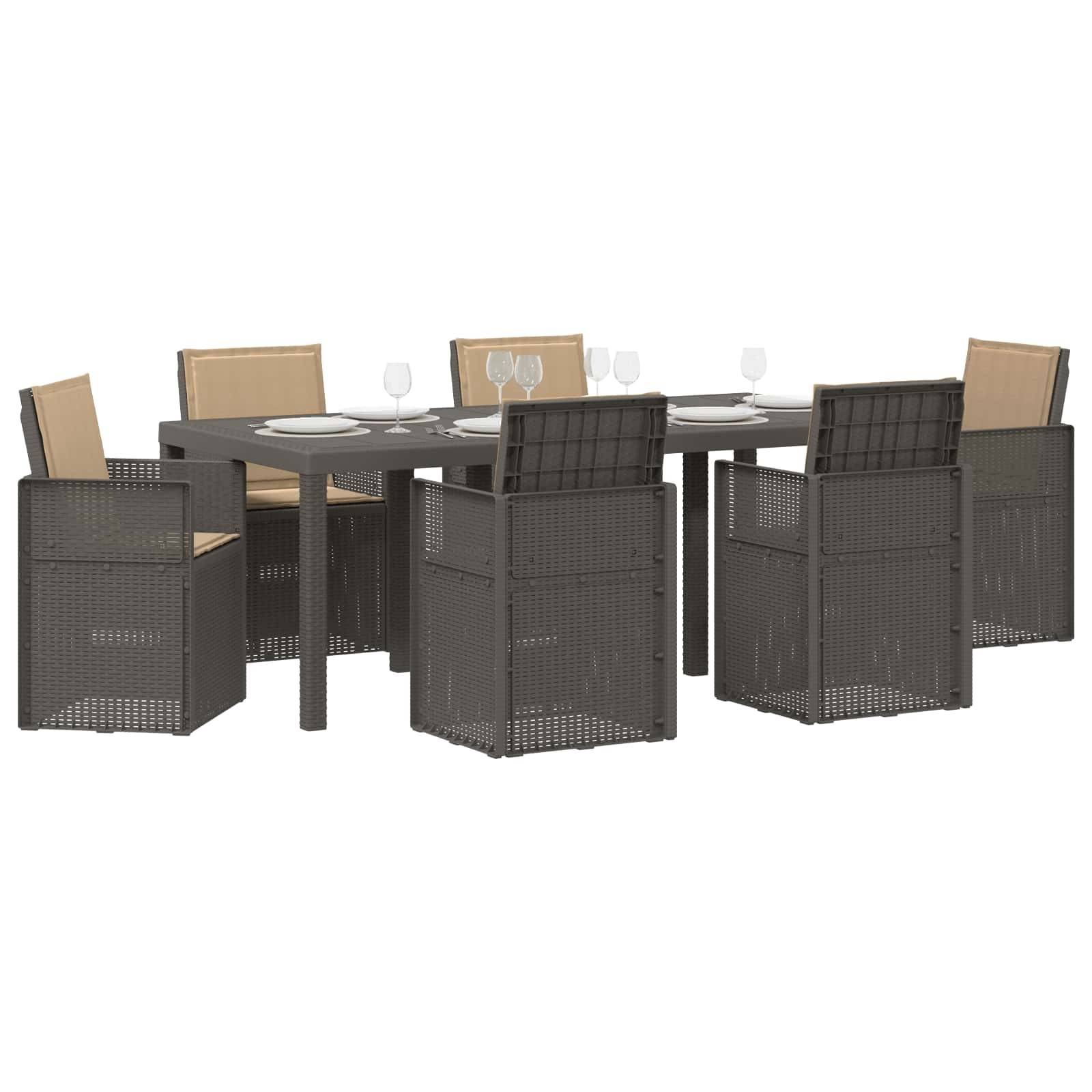 vidaXL Garten Essgruppe mit Kissen 7 pcs Hellgrau und Taupe PP