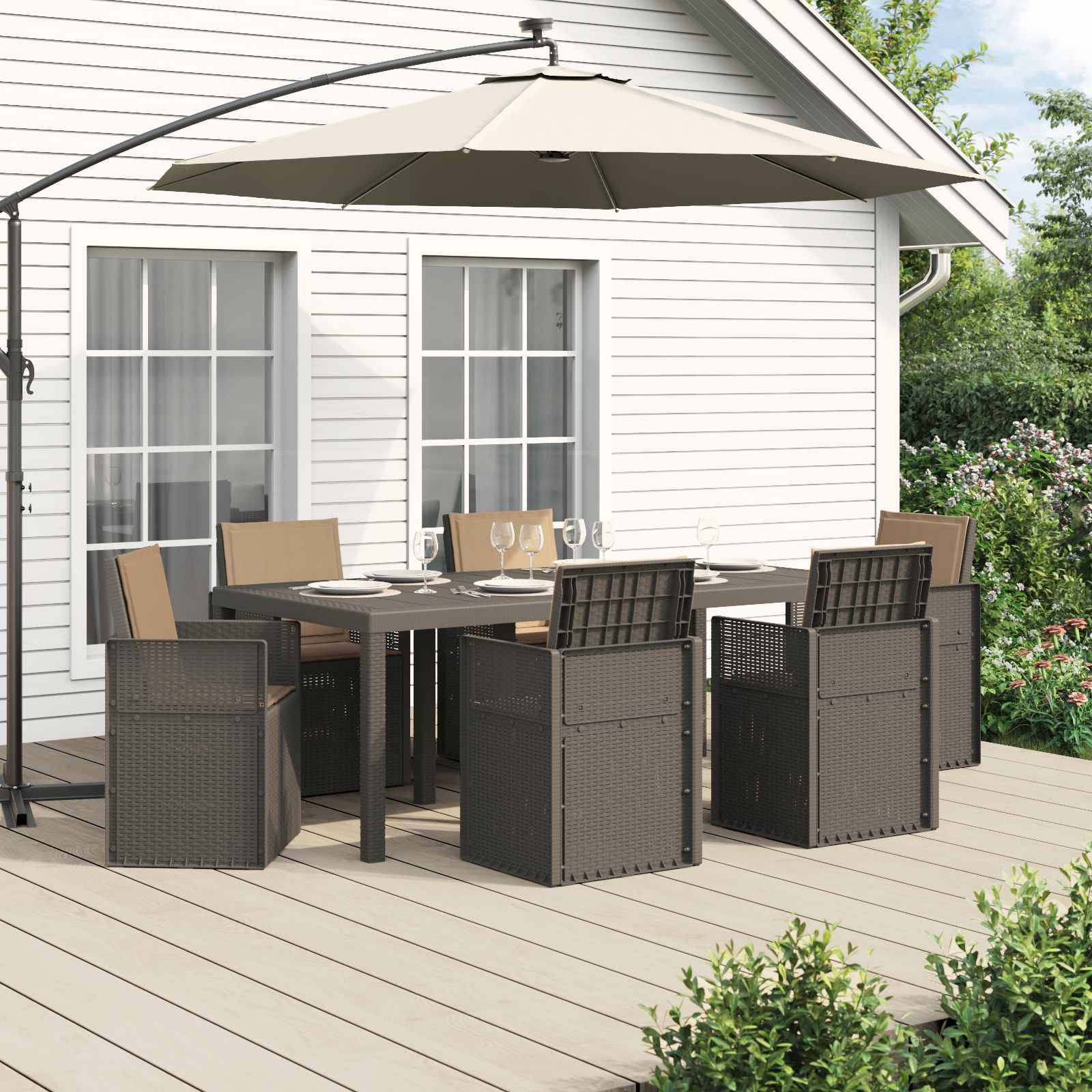 vidaXL Garten Essgruppe mit Kissen 7 pcs Hellgrau und Taupe PP