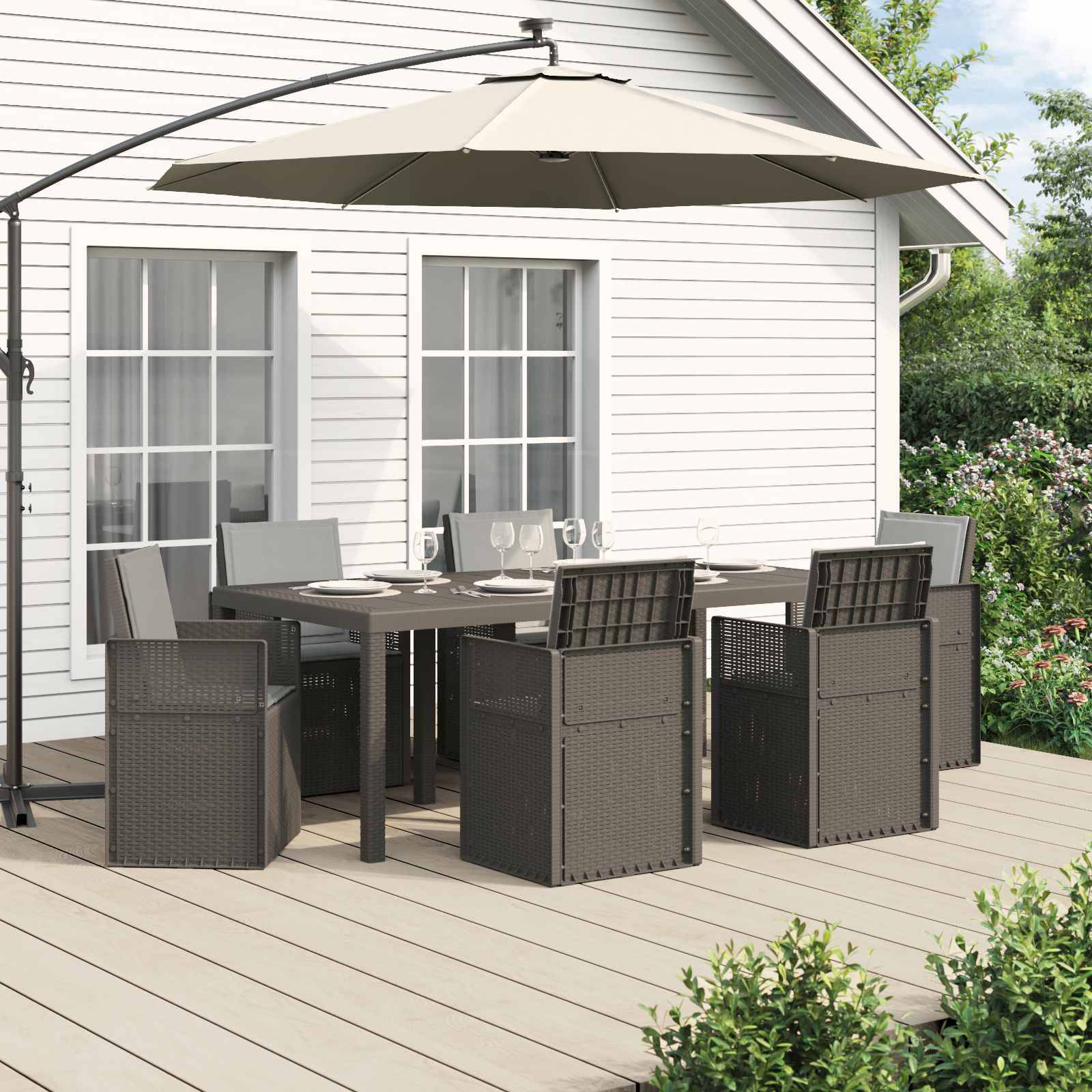 vidaXL Garten Essgruppe mit Kissen 7 pcs Hellgrau PP