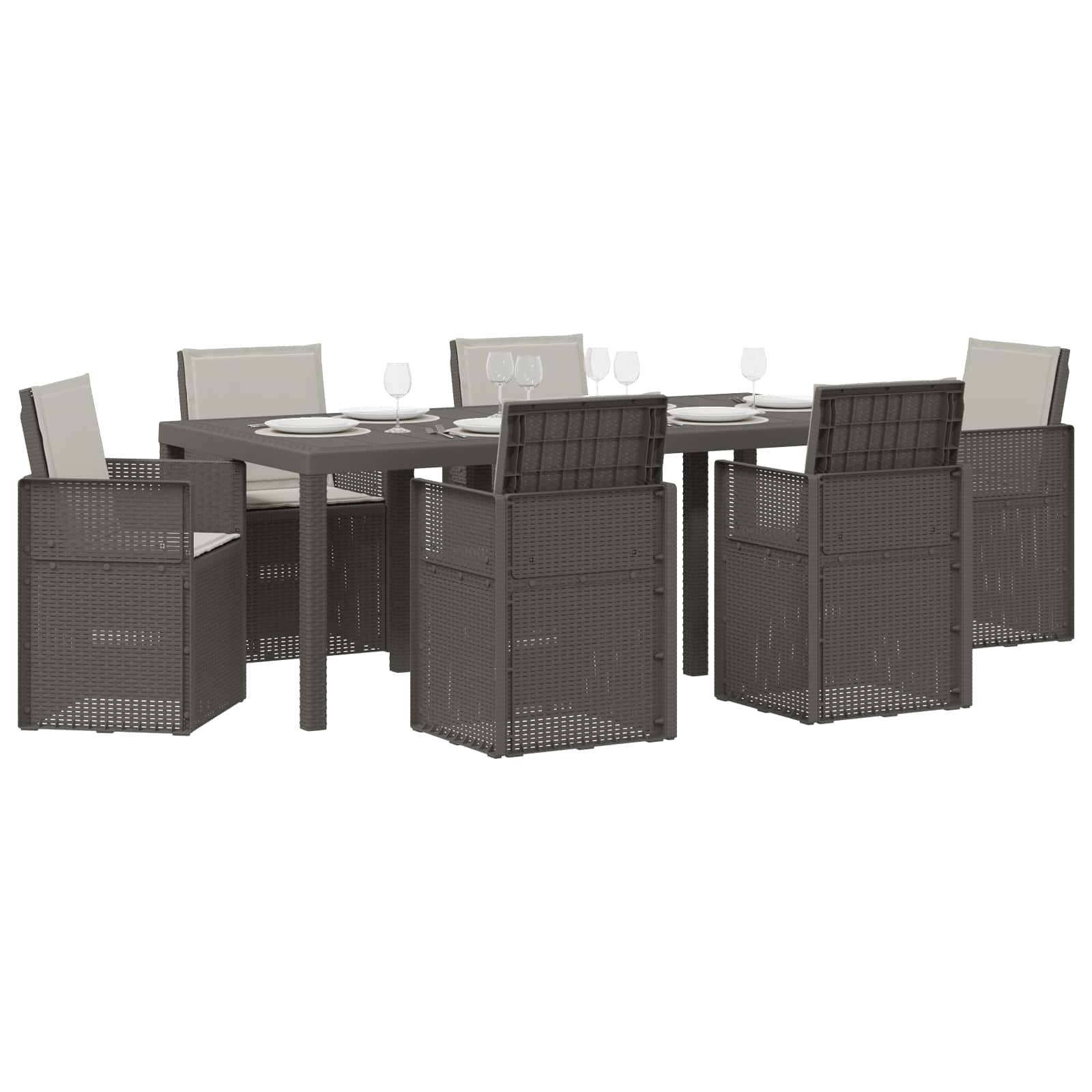 vidaXL Garten Essgruppe mit Kissen 7 pcs Hellgrau PP