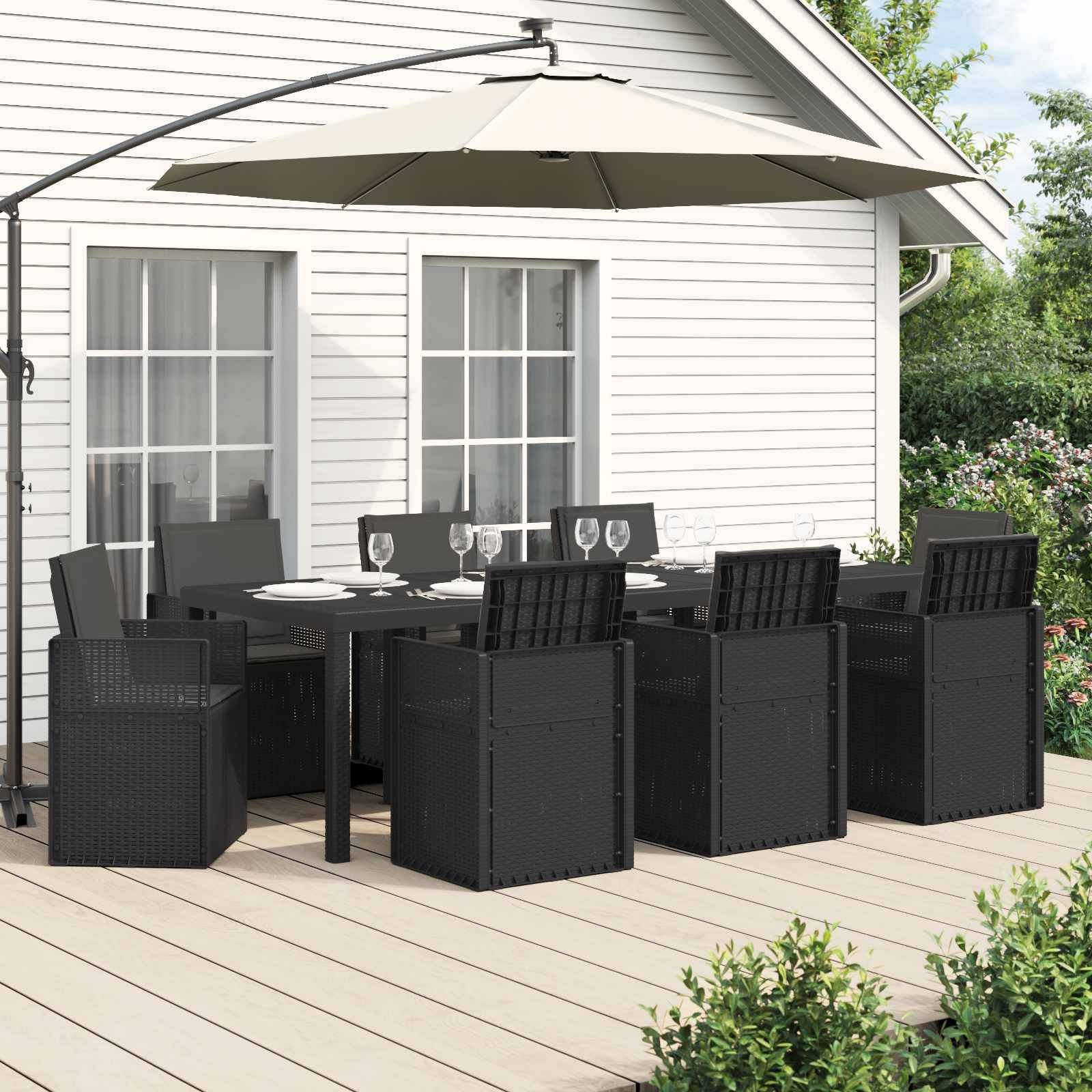 vidaXL Garten Essgruppe mit Kissen 9 pcs Anthrazit PP