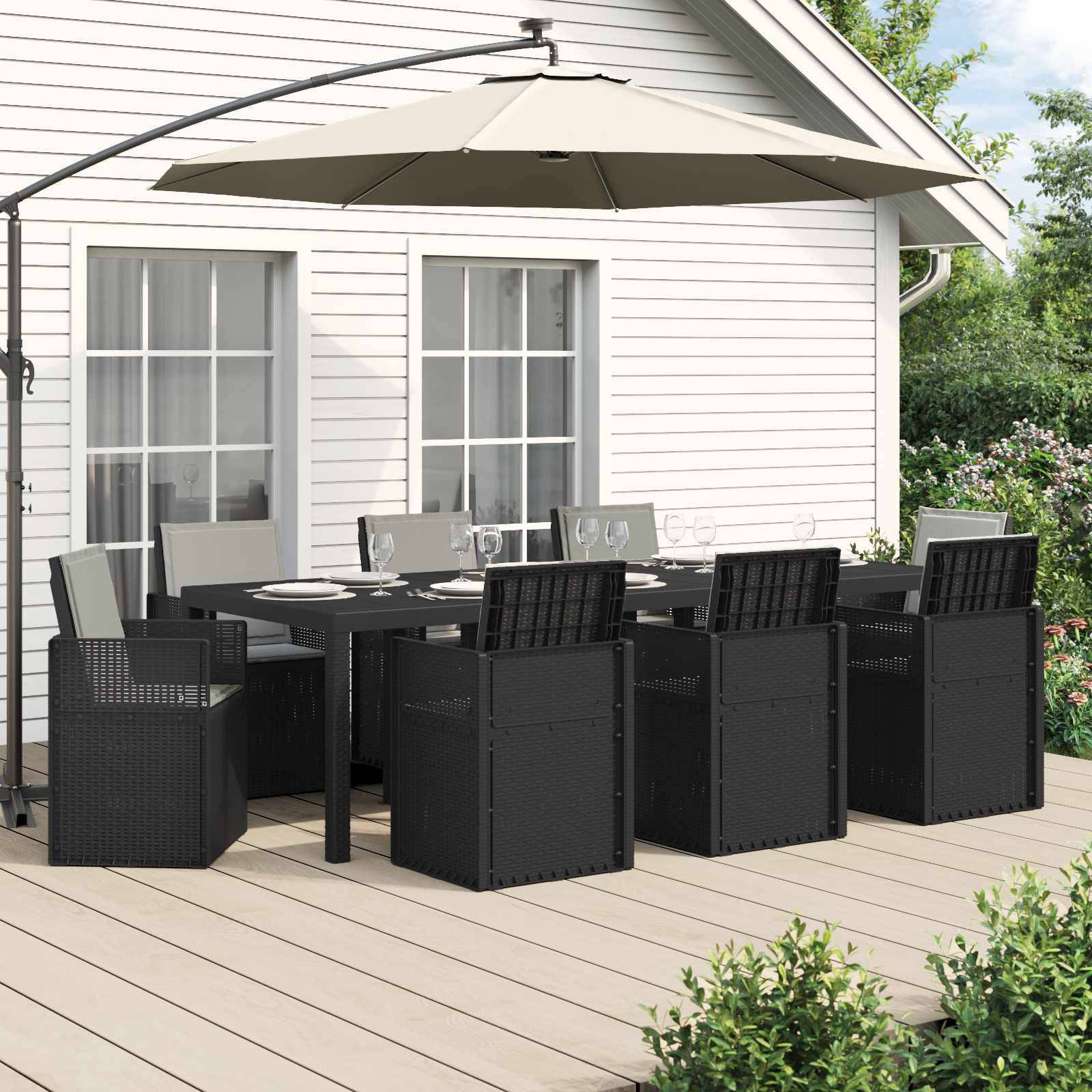 vidaXL Garten Essgruppe mit Kissen 9 pcs Anthrazit und Hellgrau PP