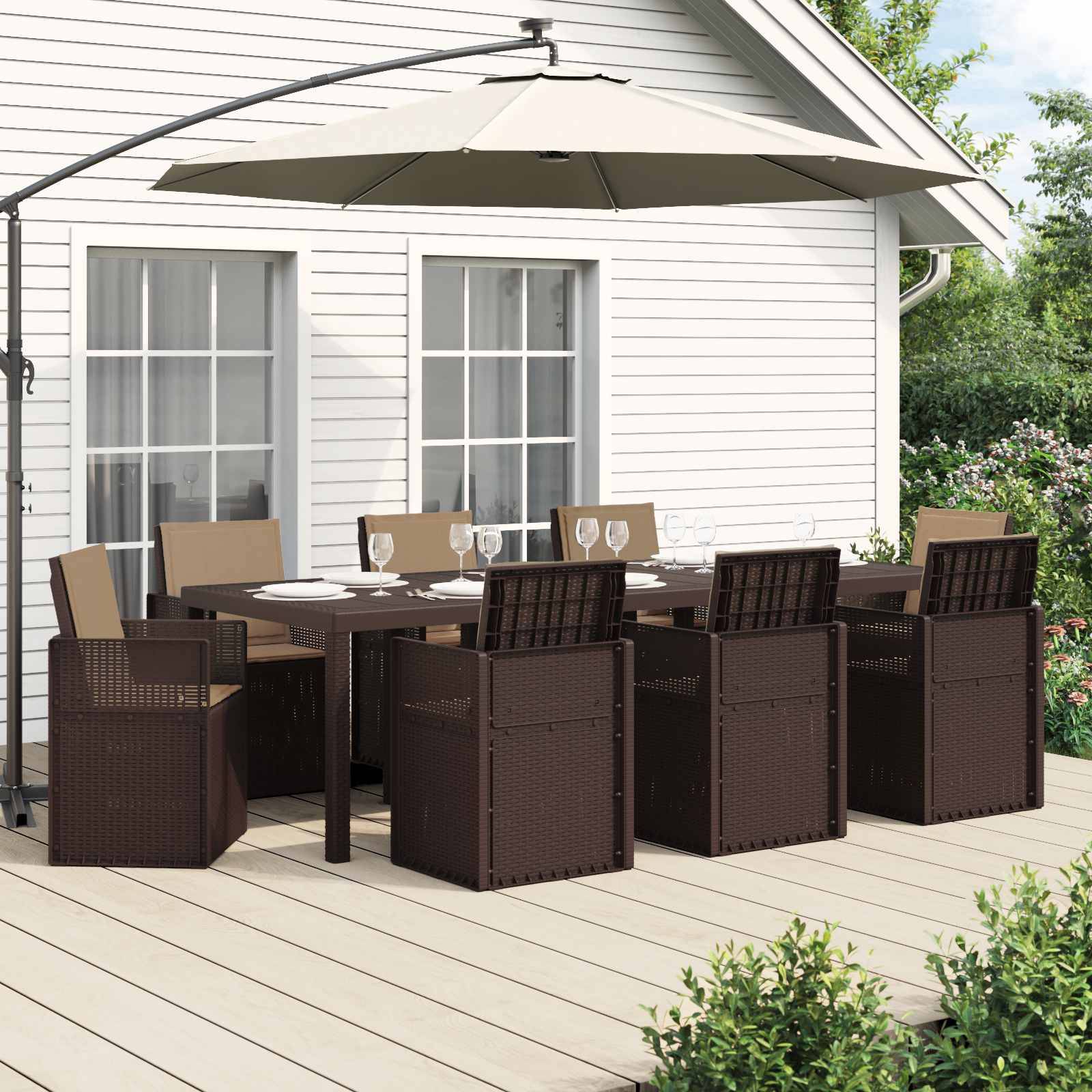vidaXL Garten Essgruppe mit Kissen 9 pcs Braun und Taupe PP