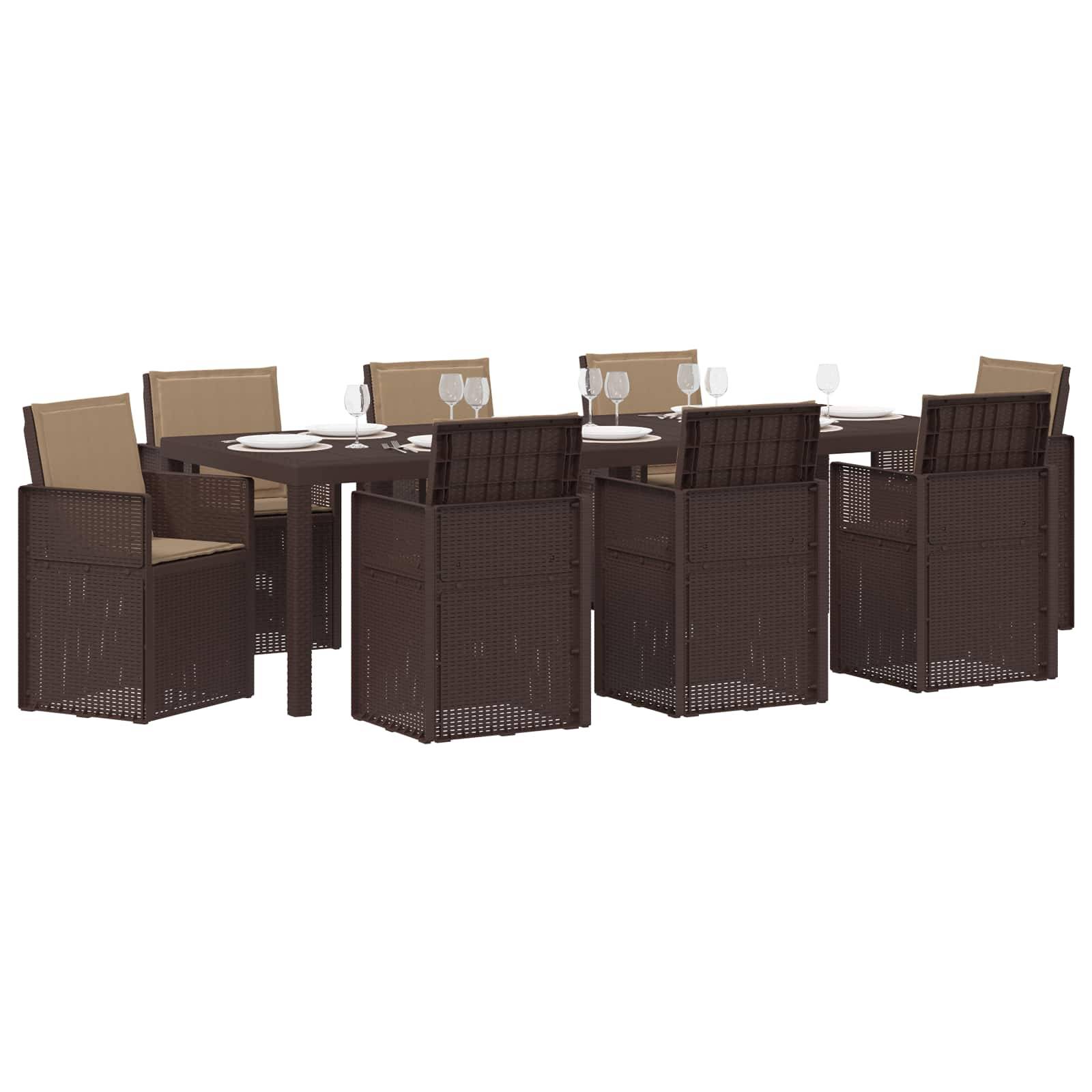 vidaXL Garten Essgruppe mit Kissen 9 pcs Braun und Taupe PP