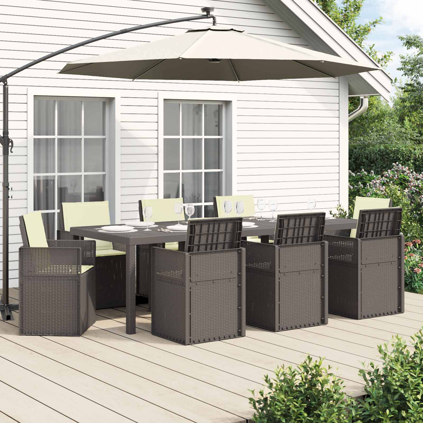 vidaXL Garten Essgruppe mit Kissen 9 pcs Hellgrau und Creme PP