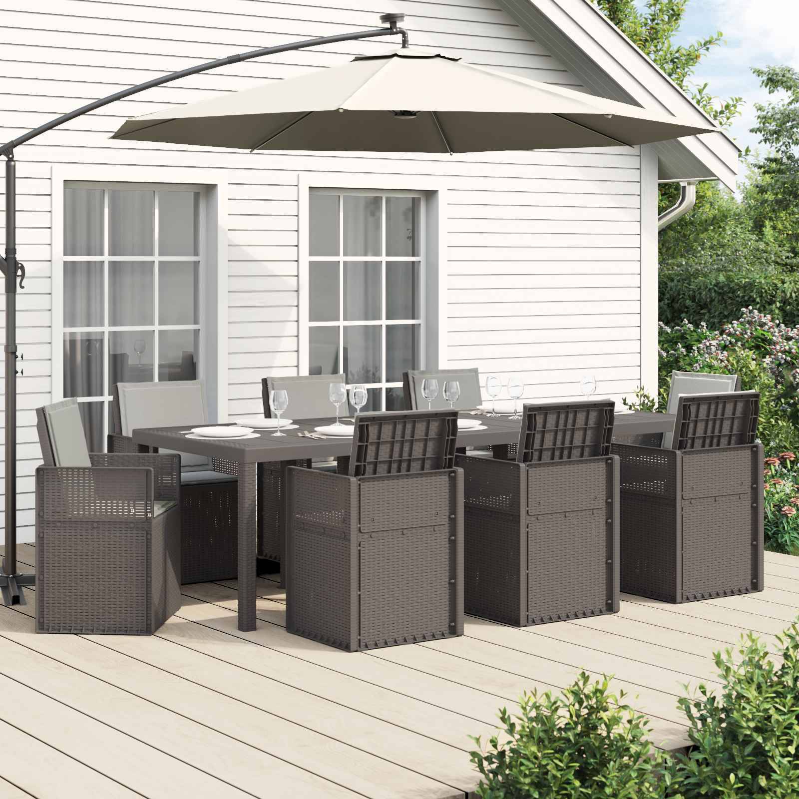 vidaXL Garten Essgruppe mit Kissen 9 pcs Hellgrau PP
