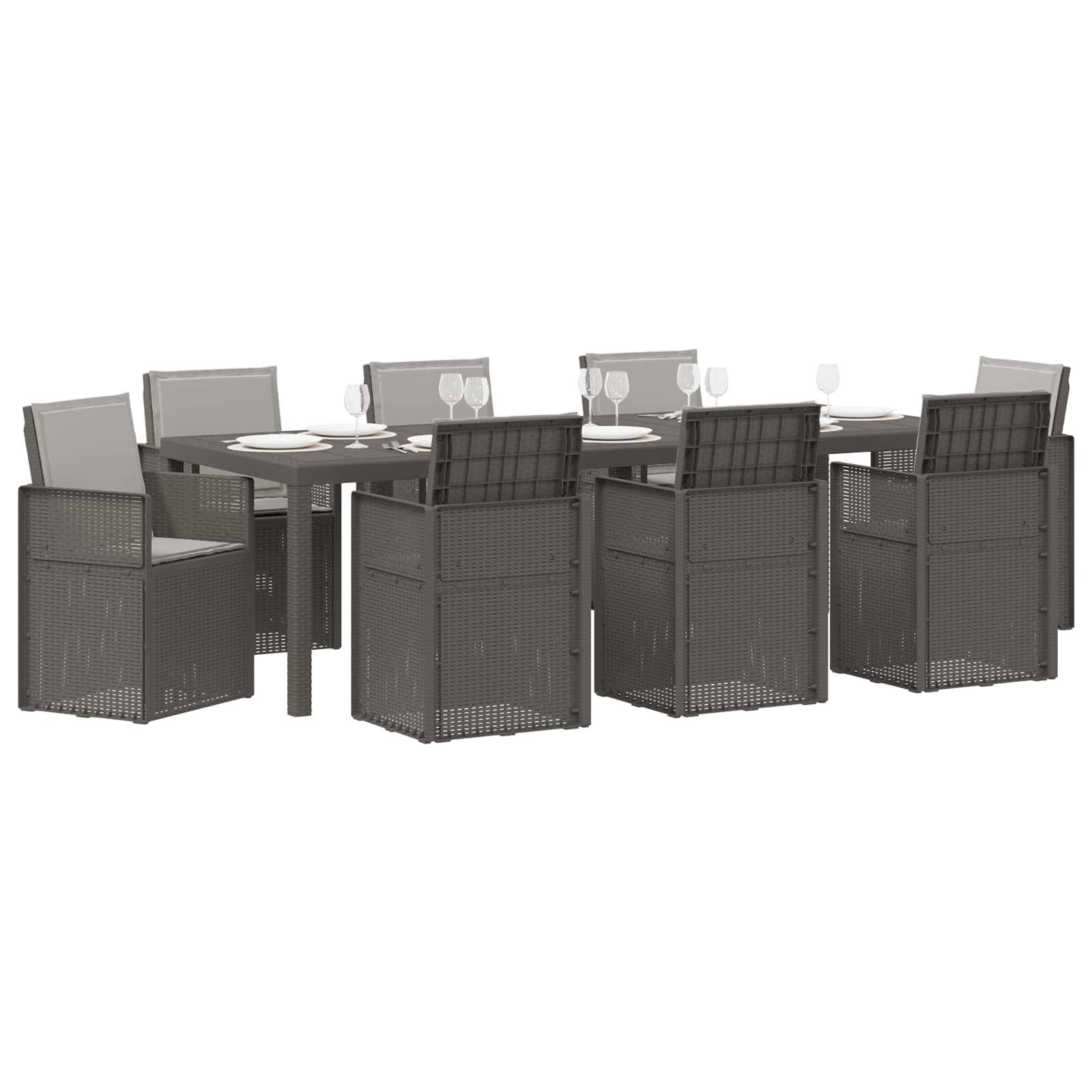 vidaXL Garten Essgruppe mit Kissen 9 pcs Hellgrau PP