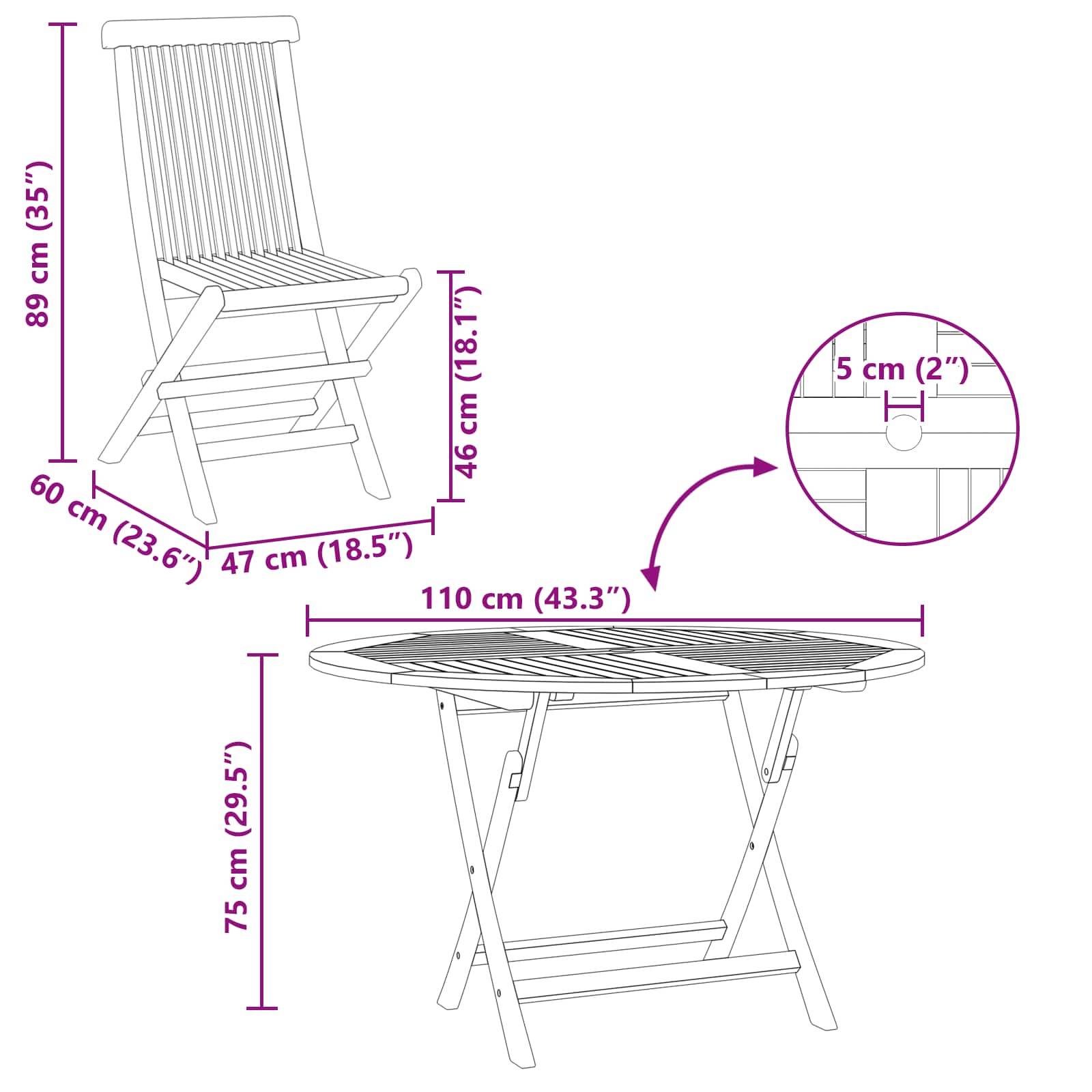 vidaXL Garten Bistro Set 3 pcs Natur Massivholz Teak