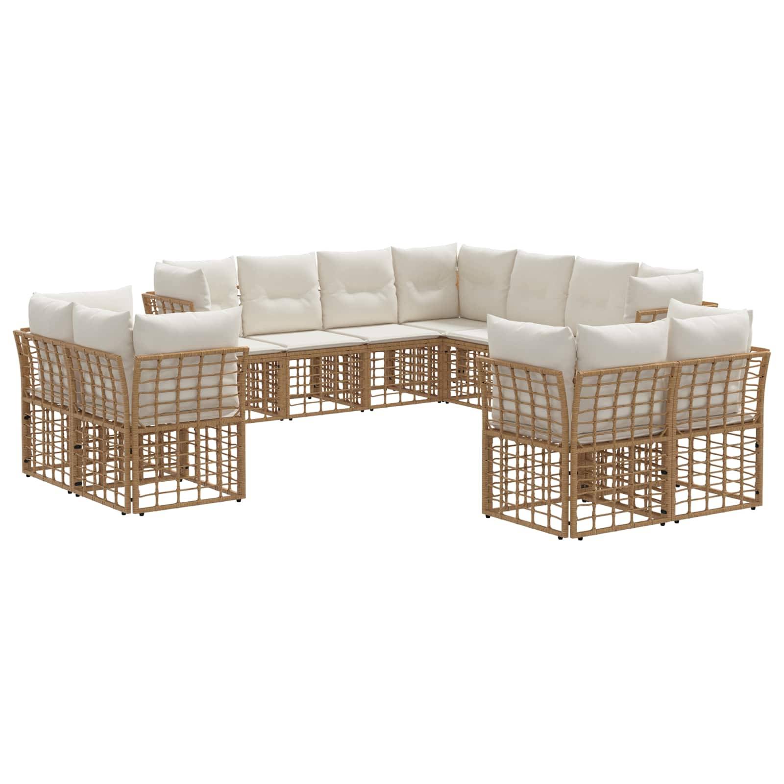 vidaXL Outdoor-Sofagarnitur 11 pcs Natürlich und Cremweiß Polyester