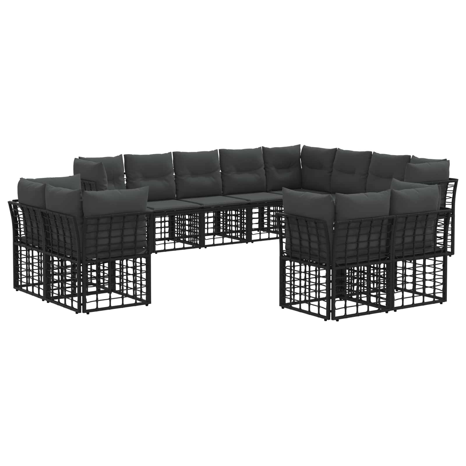 vidaXL Outdoor-Sofagarnitur 12 pcs Schwarz und Dunkelgrau Polyester