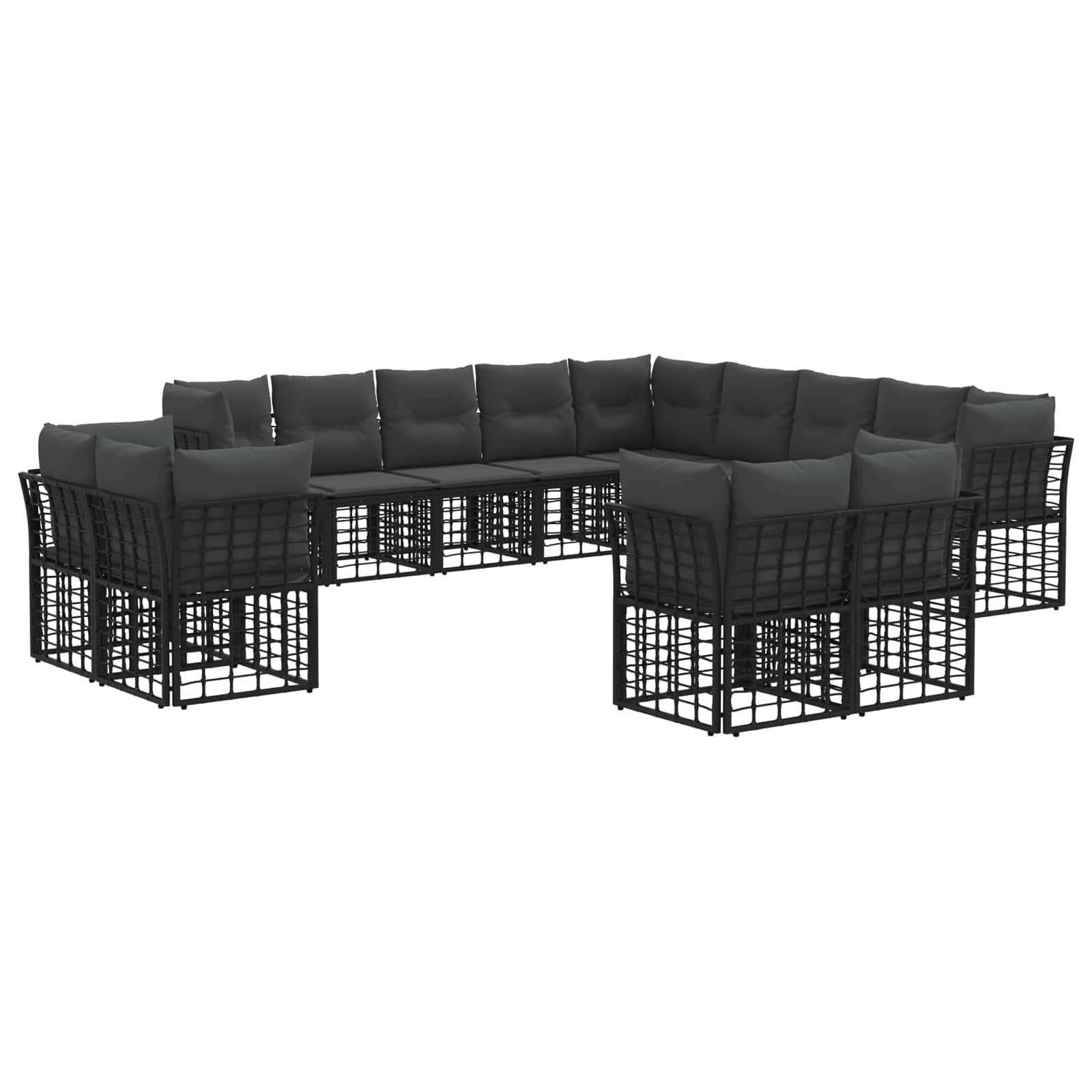 vidaXL Outdoor-Sofagarnitur 13 pcs Schwarz und Dunkelgrau Polyester
