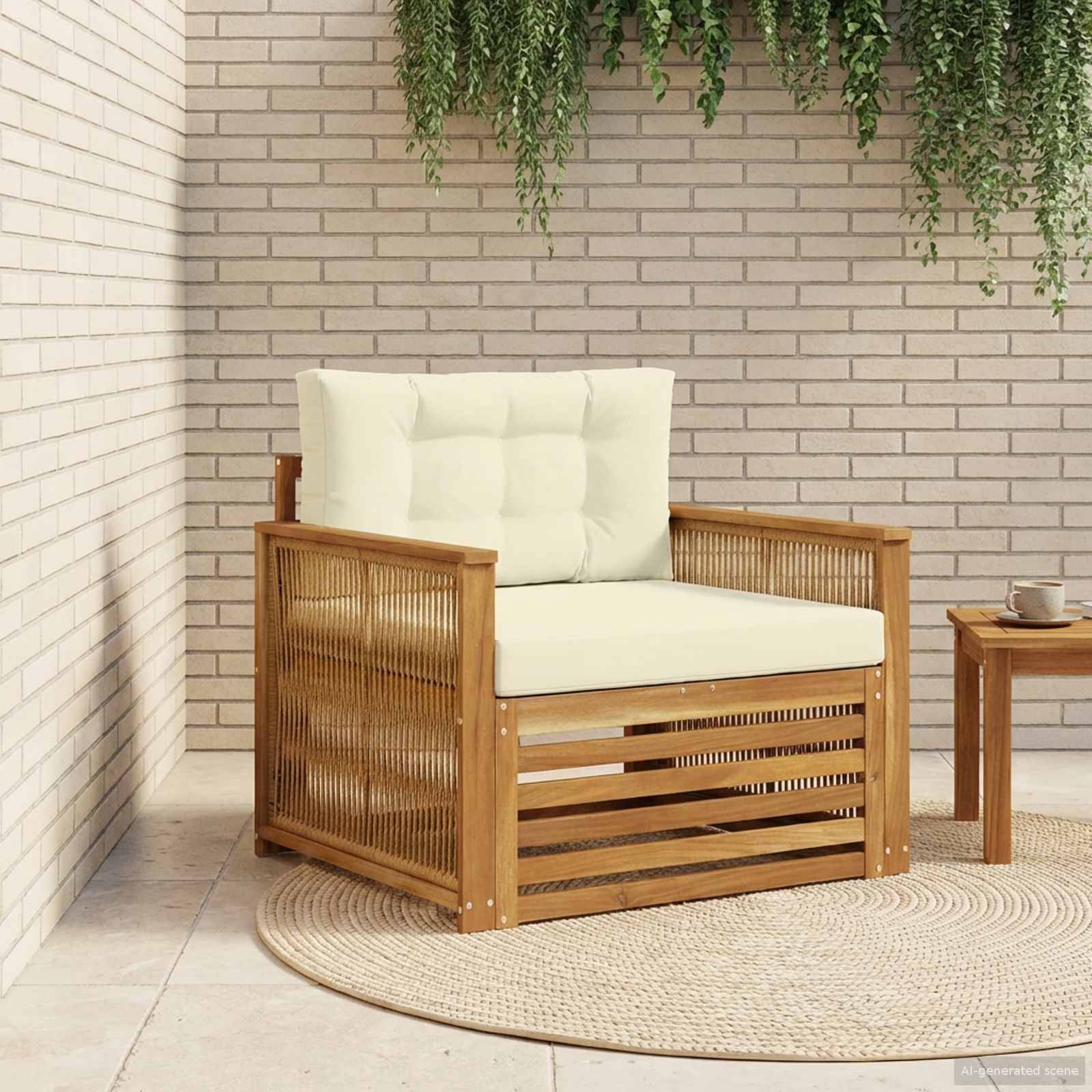 vidaXL Outdoor-Sofa Massivholz Akazie Natur und Creme