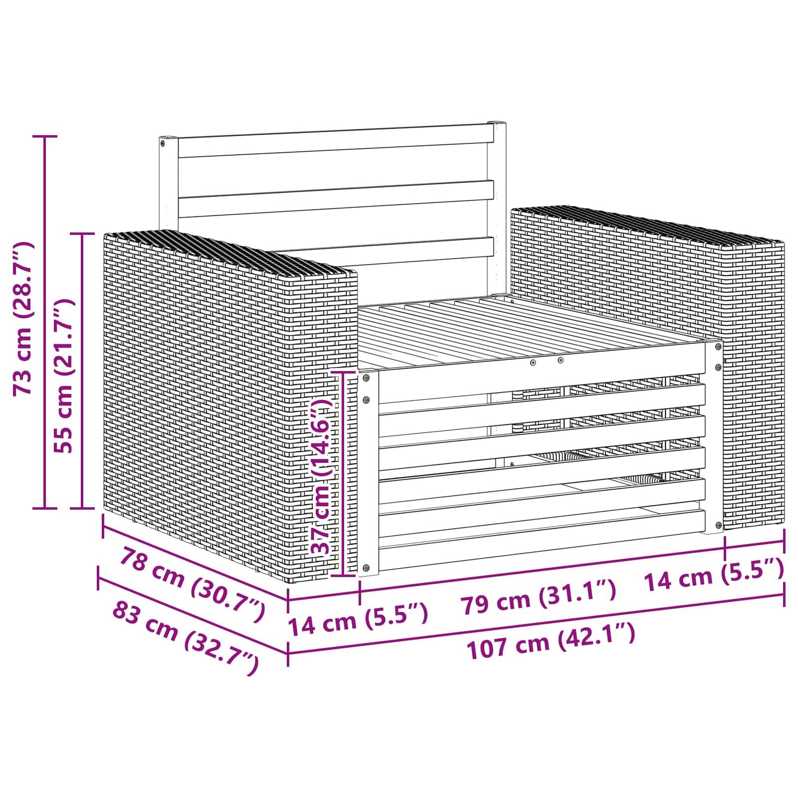 vidaXL Outdoor Mittelsofa Natur