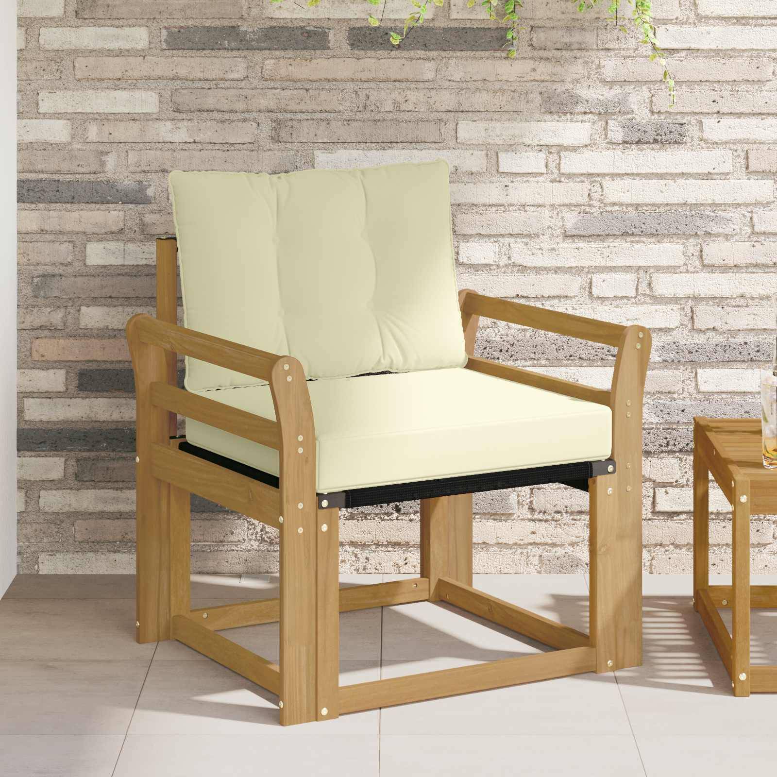 vidaXL Outdoor-Sofa Massives Akazienholz und Textilene Weiß