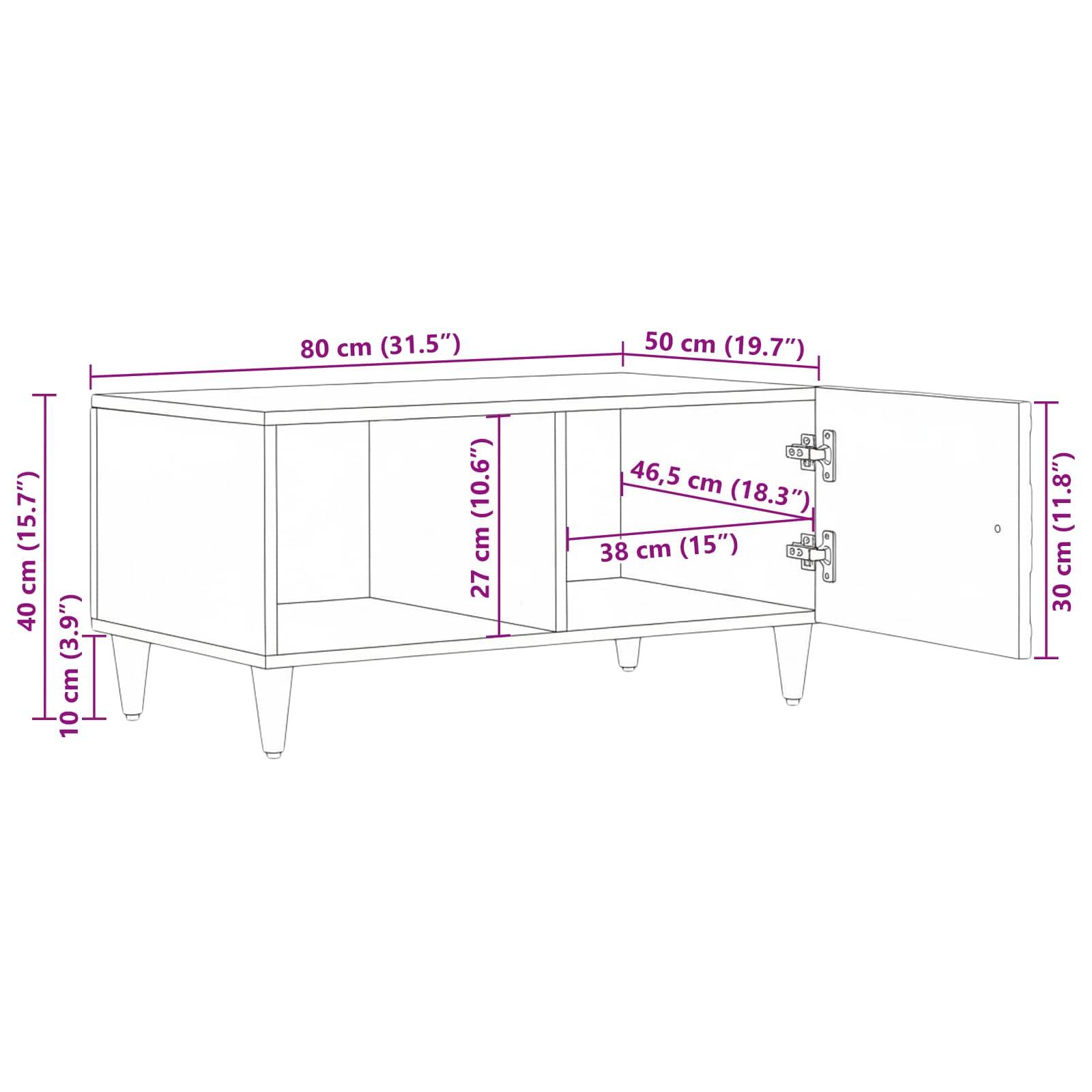 vidaXL Couchtisch Braun 80 x 50 x 40 cm Massivholz Mango