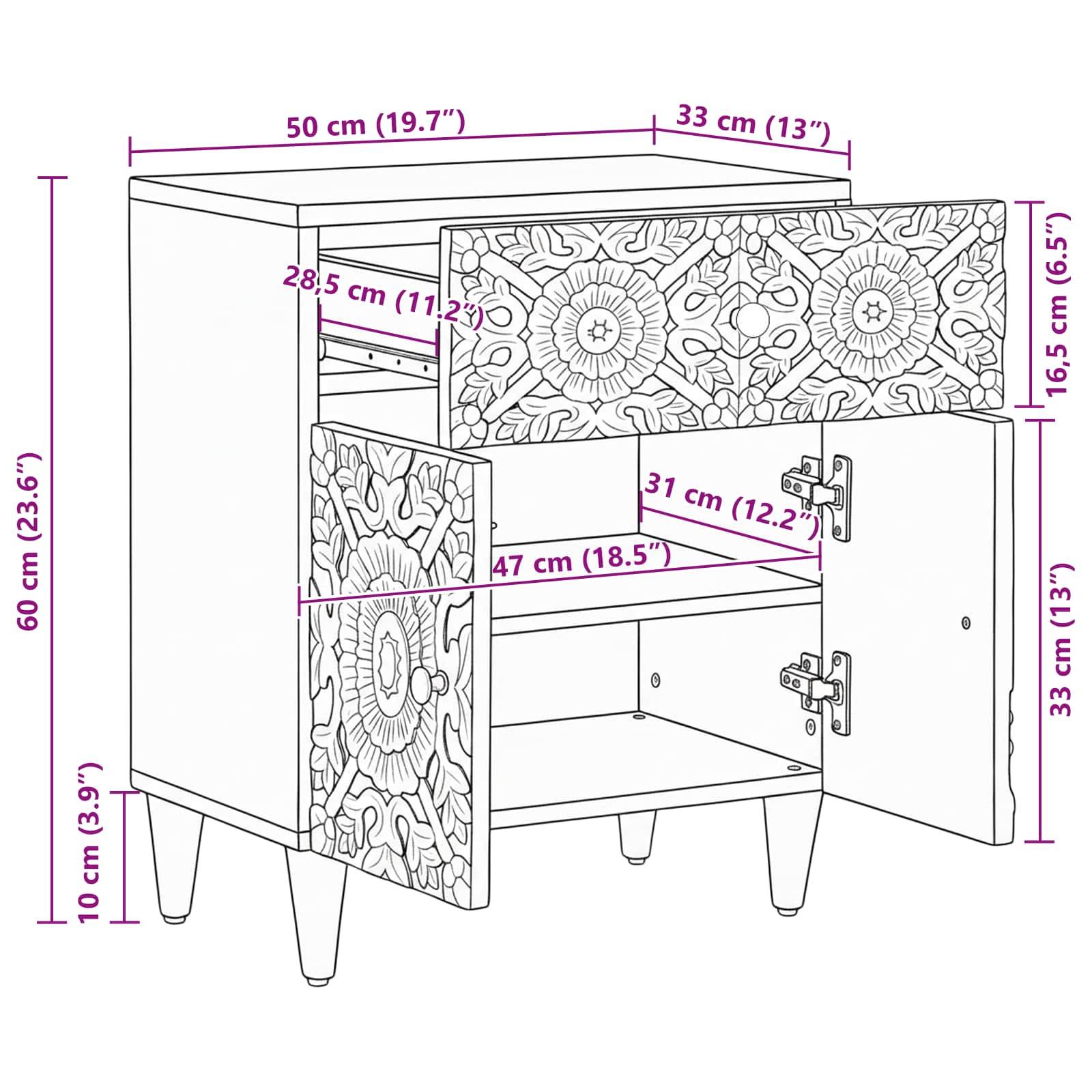 vidaXL Bettkasten Braun 50 x 33 x 60 cm Massivholz Mango